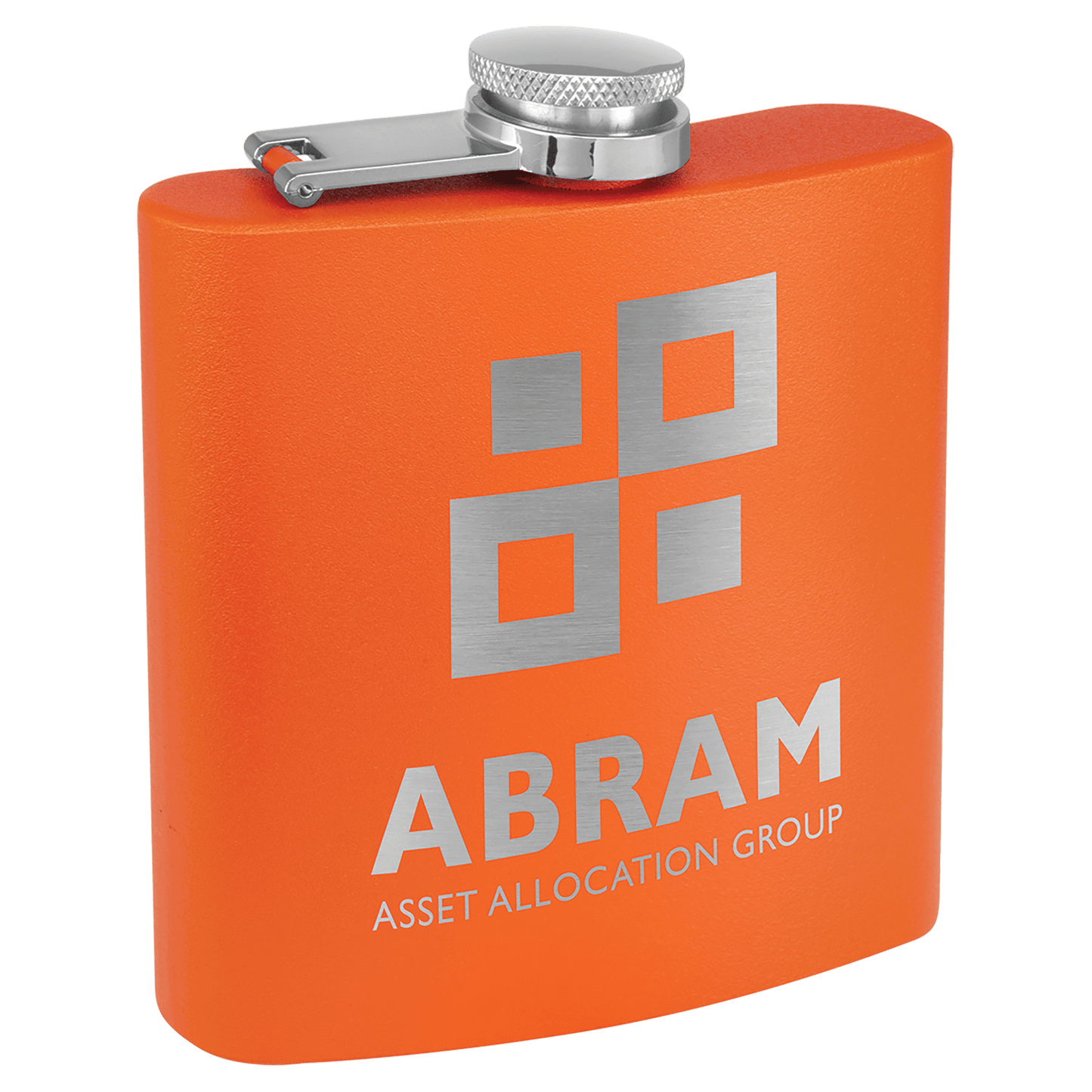 6 oz. Matte Orange Powder Coated Engravable Stainless Steel Flask