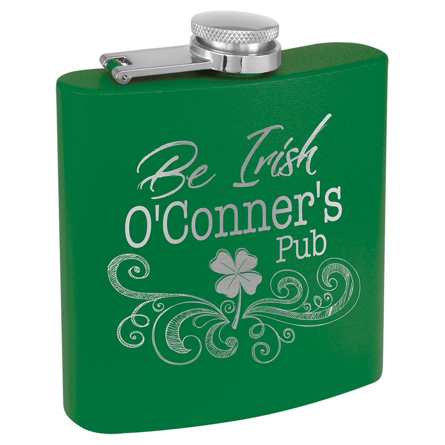 6 oz. Matte Green Powder Coated Laserable Stainless Steel Flask