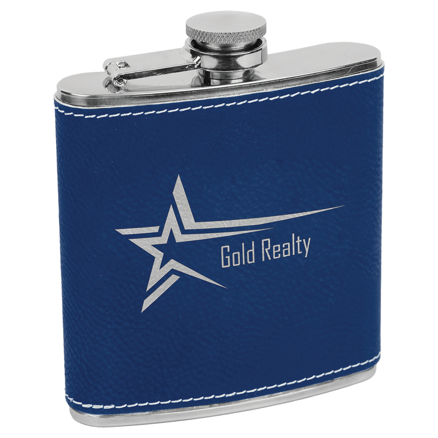 6 oz. Blue/Silver Engravable Leatherette Stainless Steel Flask