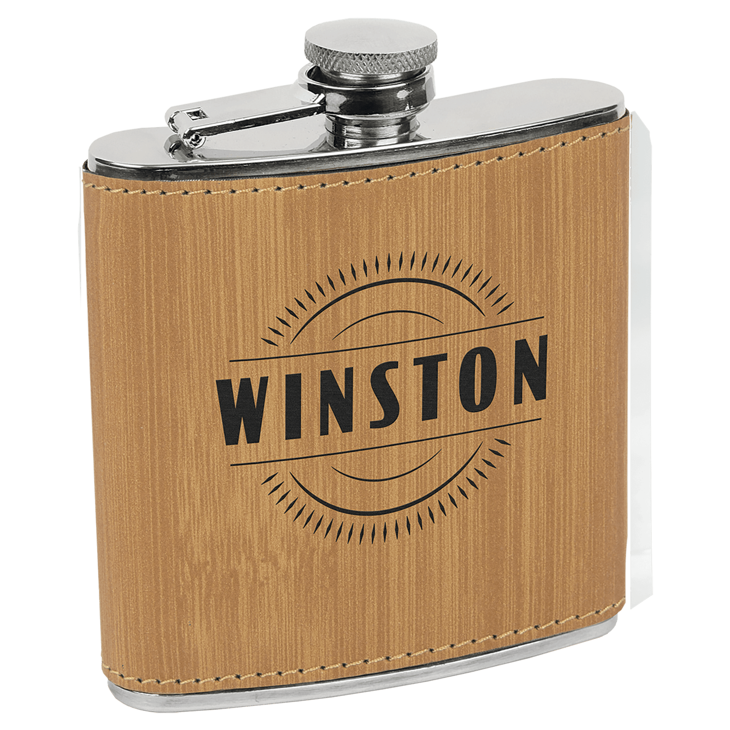6 oz. Bamboo Engravable Leatherette Stainless Steel Flask