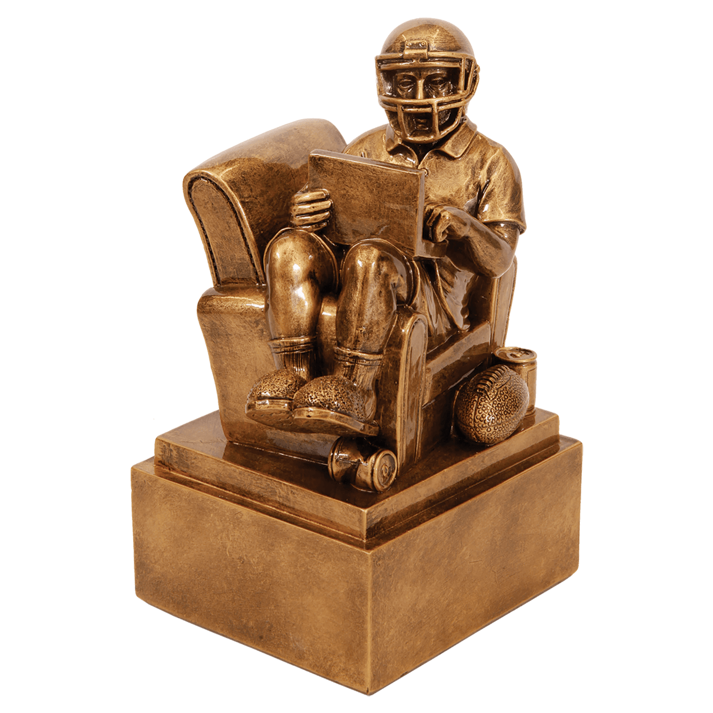 Antique Gold Fantasy Football Man in Chair Resin - 6"
