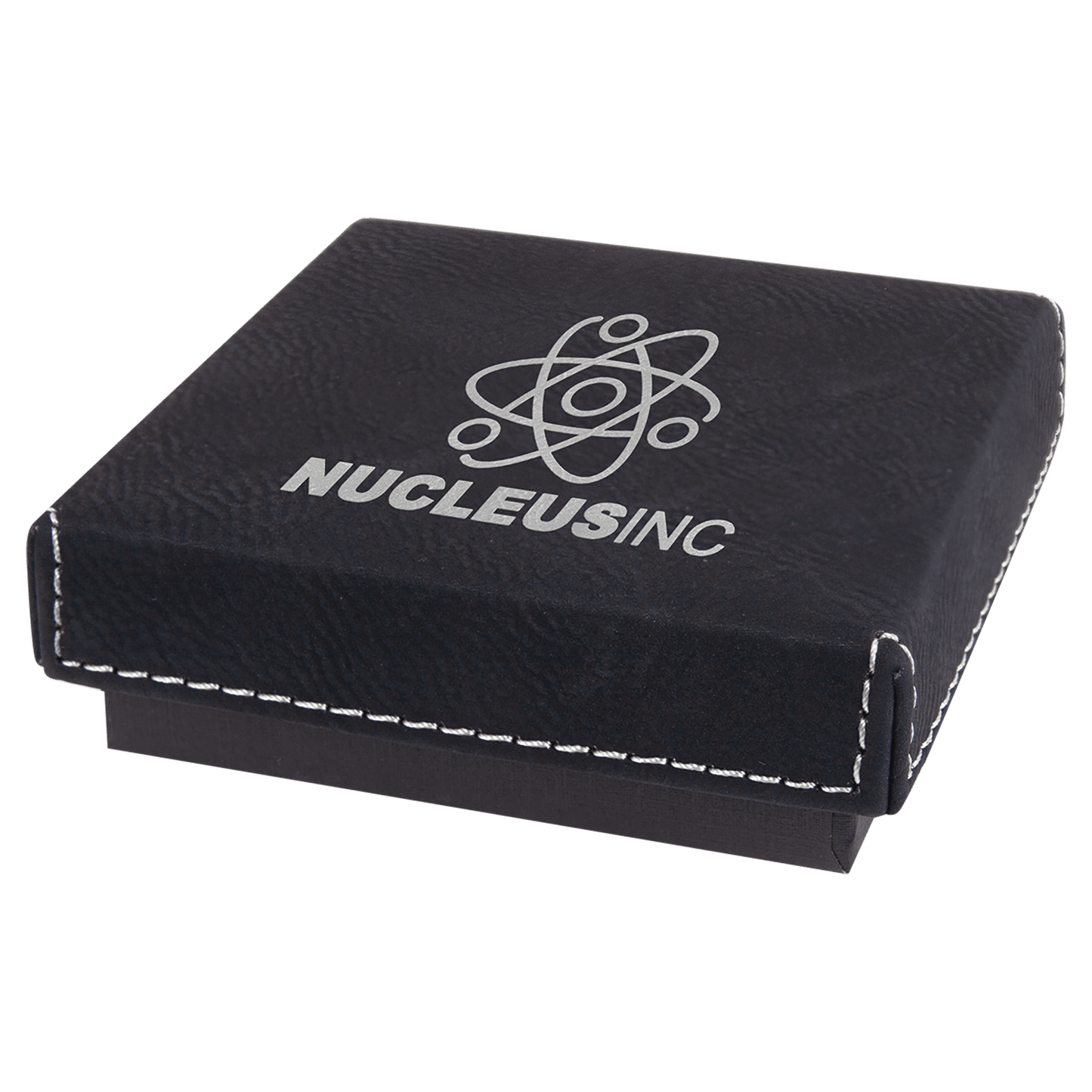 3 1/2" x 3 1/2" Black/Silver Medal Box with Laserable Leatherette Lid