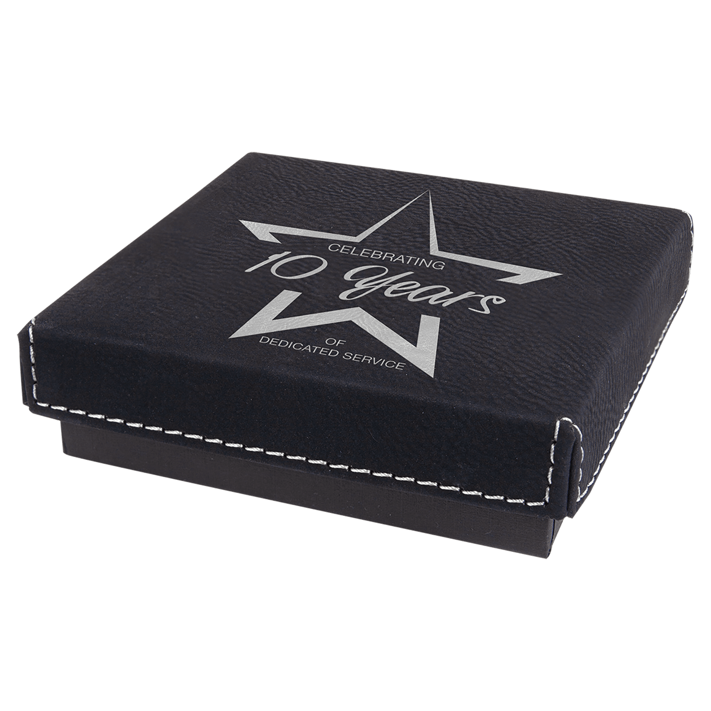 Black/Silver Medal Box with Engravable Leatherette Lid - 4" x 4"