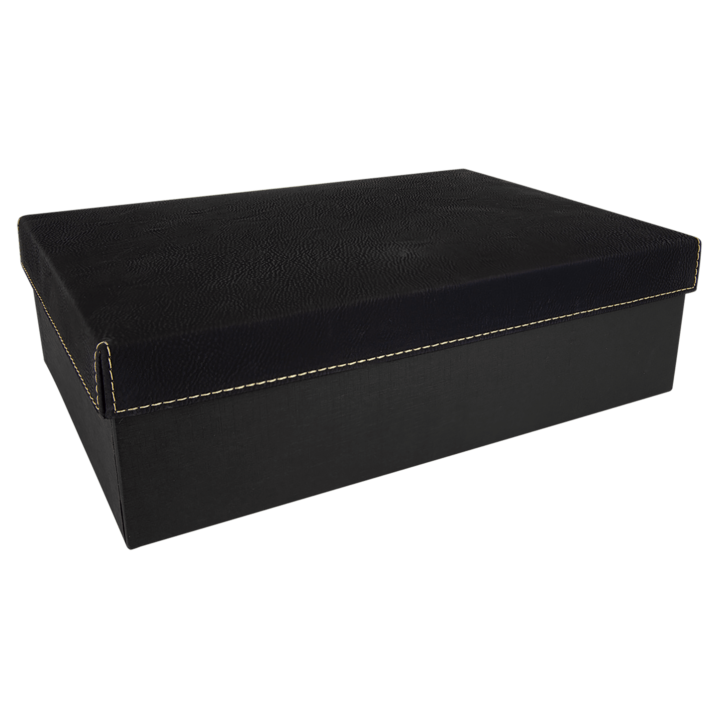 Black/Gold Gift Box with Engravable Leatherette Lid - 12" x 8"