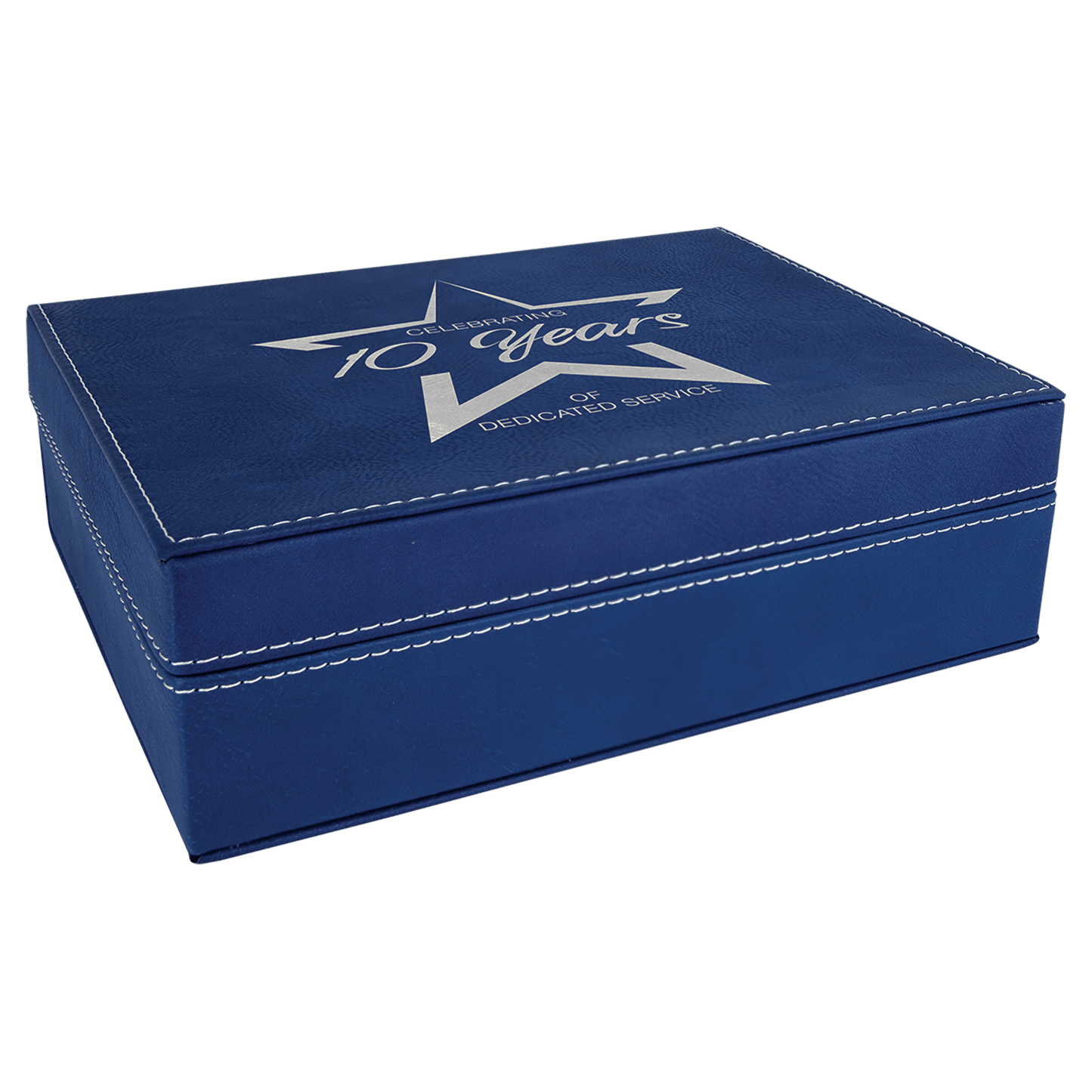 Blue/Silver Engravable Leatherette Premium Gift Box - 8" x 6 3/8"