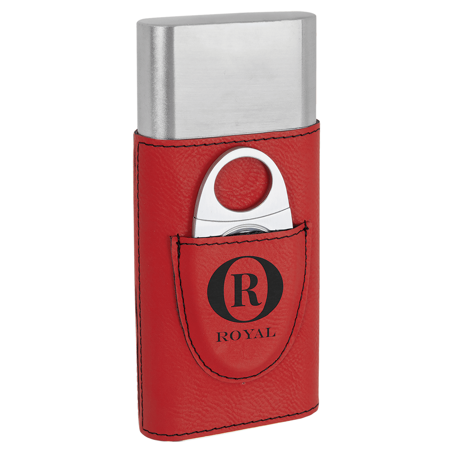 Red Engravable Leatherette Cigar Case with Cutter