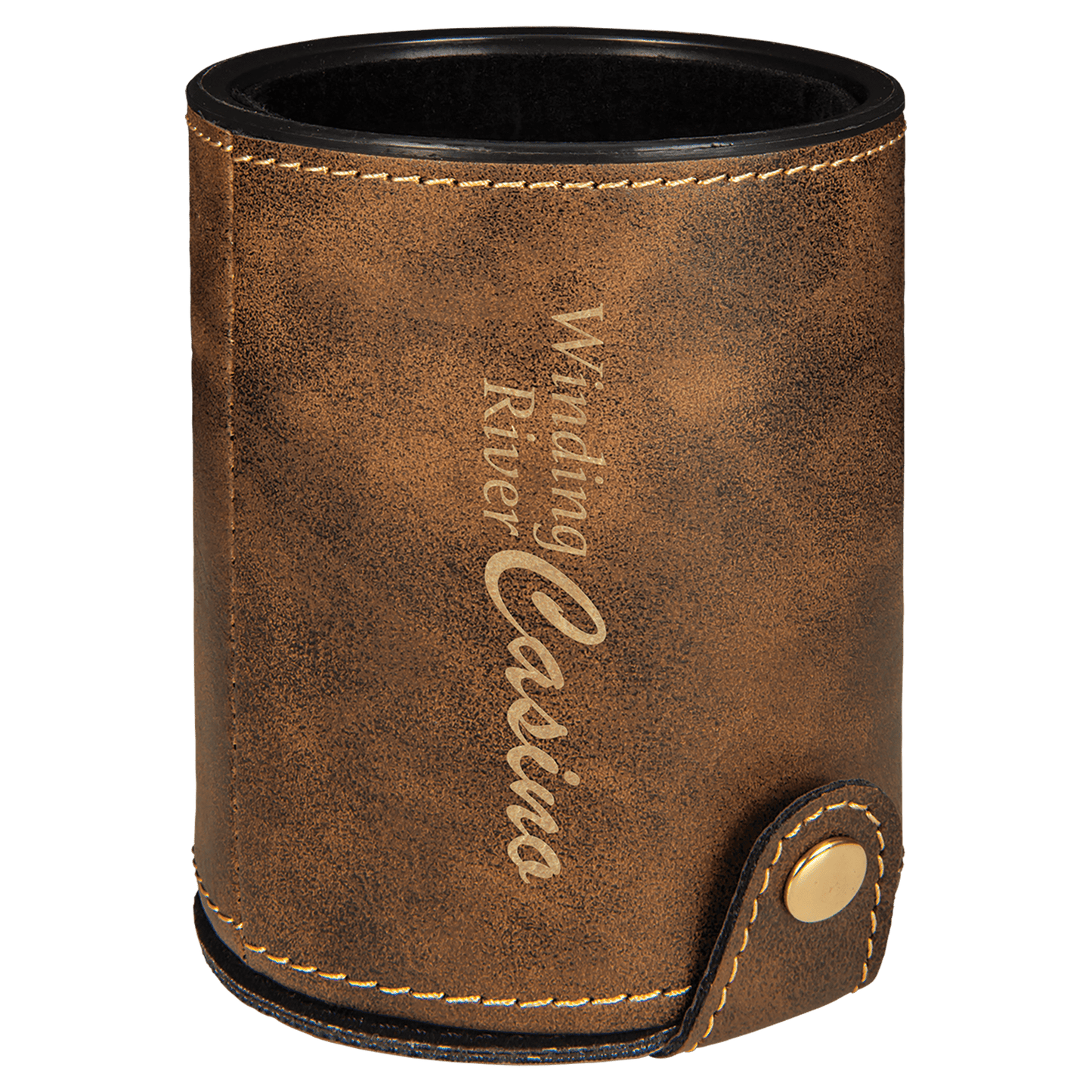 Rustic/Gold Engravable Leatherette Dice Cup with 5 Dice