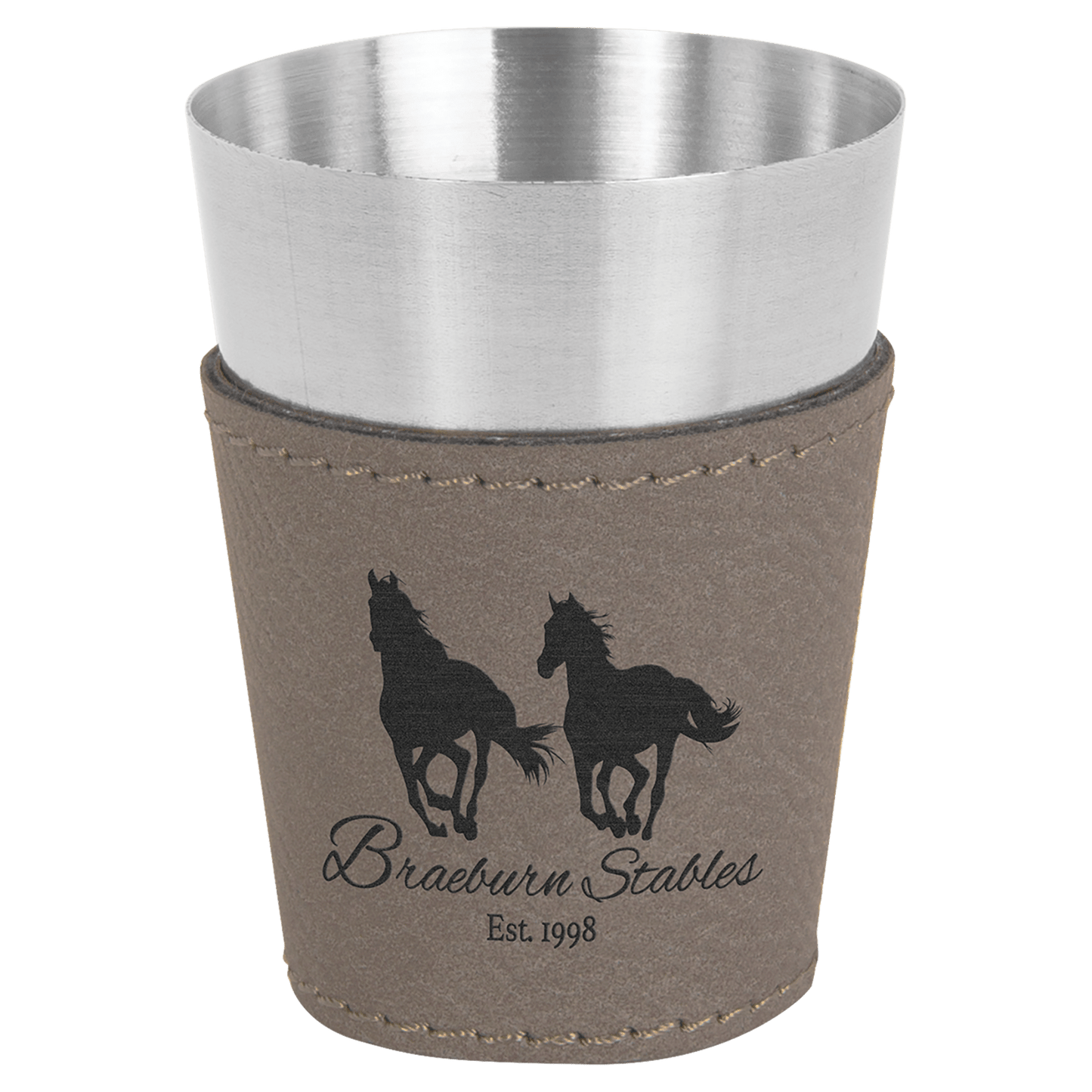 2 oz. Gray Laserable Leatherette & Stainless Steel Shot Glass