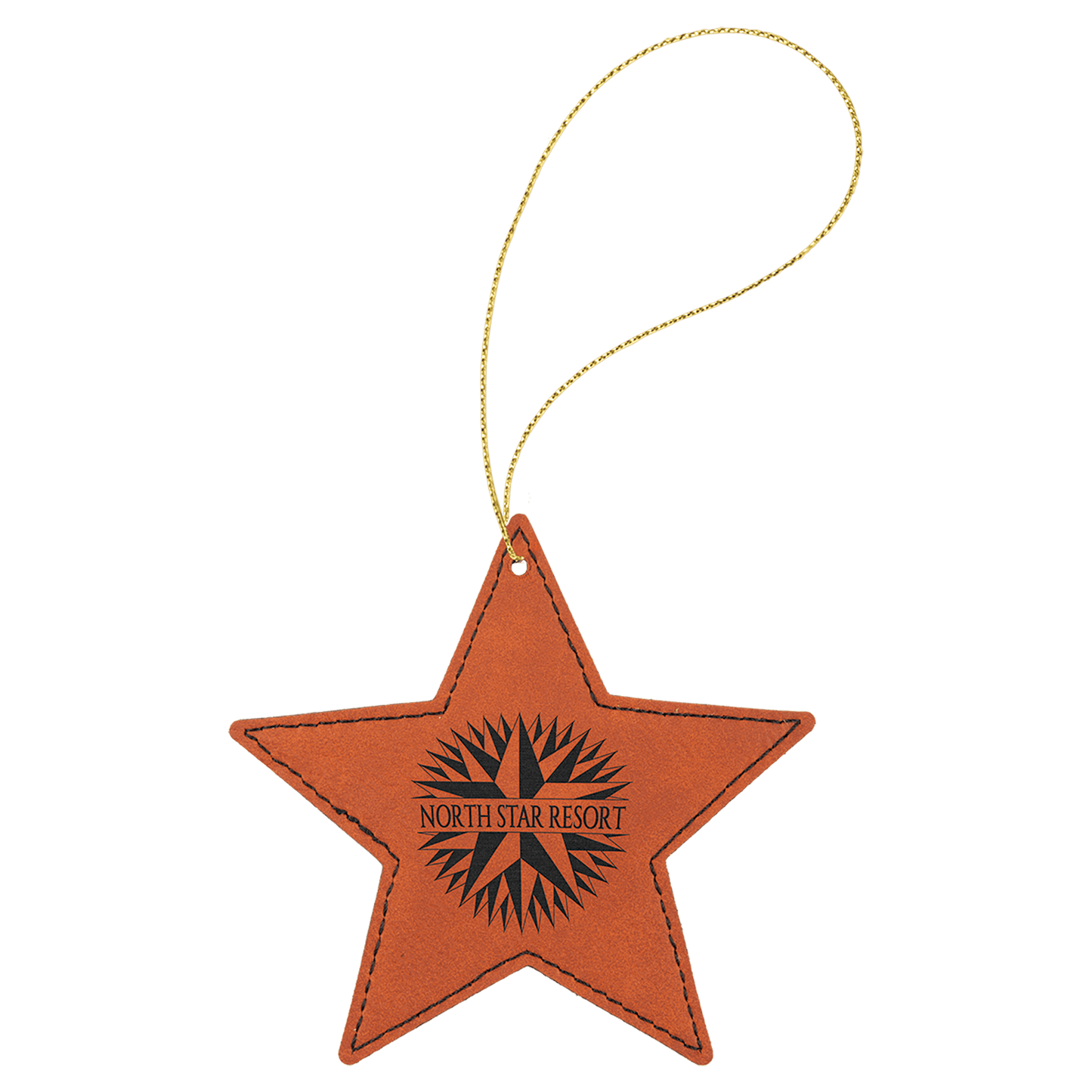 Rawhide Engravable Leatherette Star Ornament with Gold String