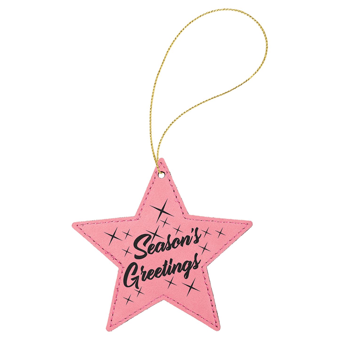 Pink Engravable Leatherette Star Ornament with Gold String