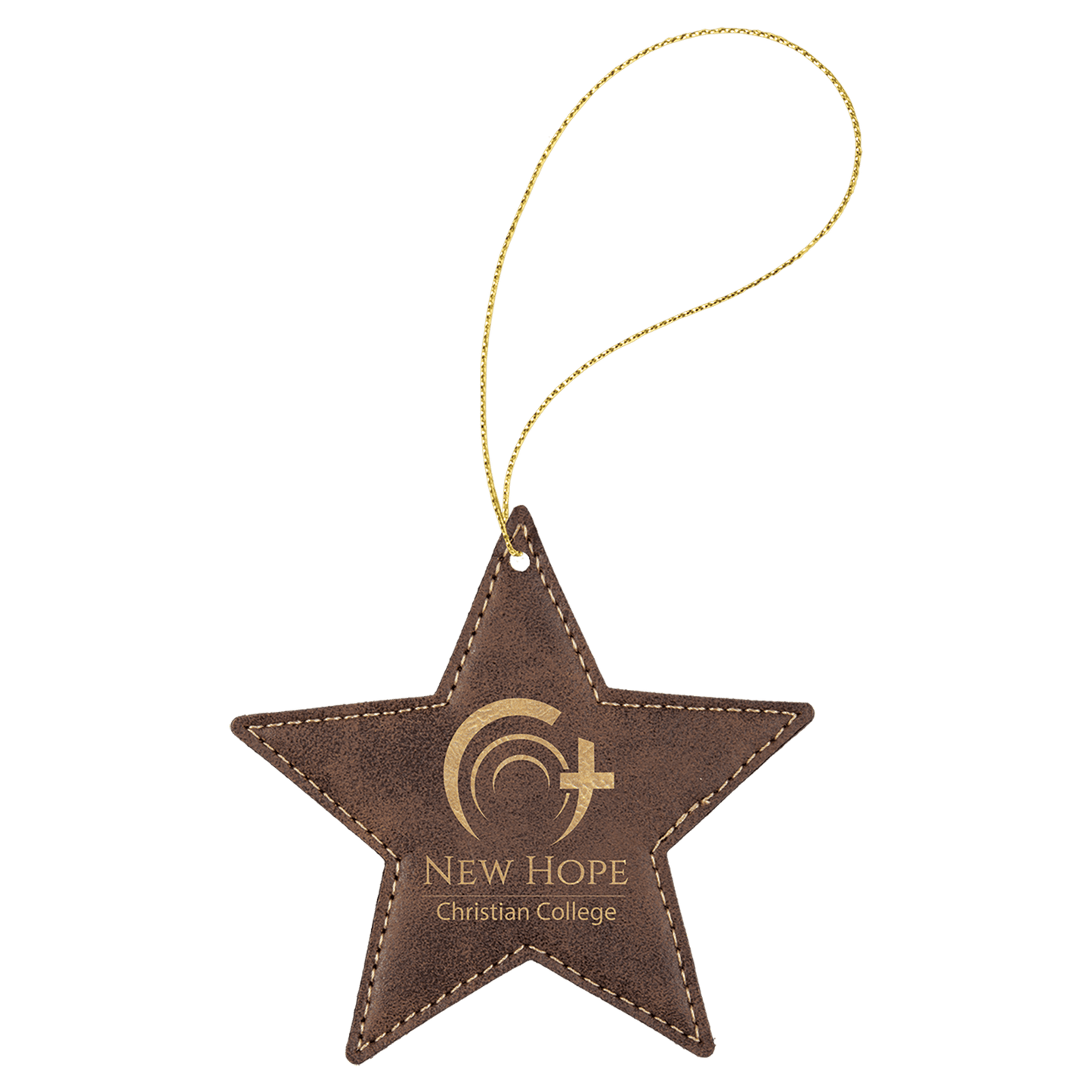 Rustic/Gold Engravable Leatherette Star Ornament with Gold String