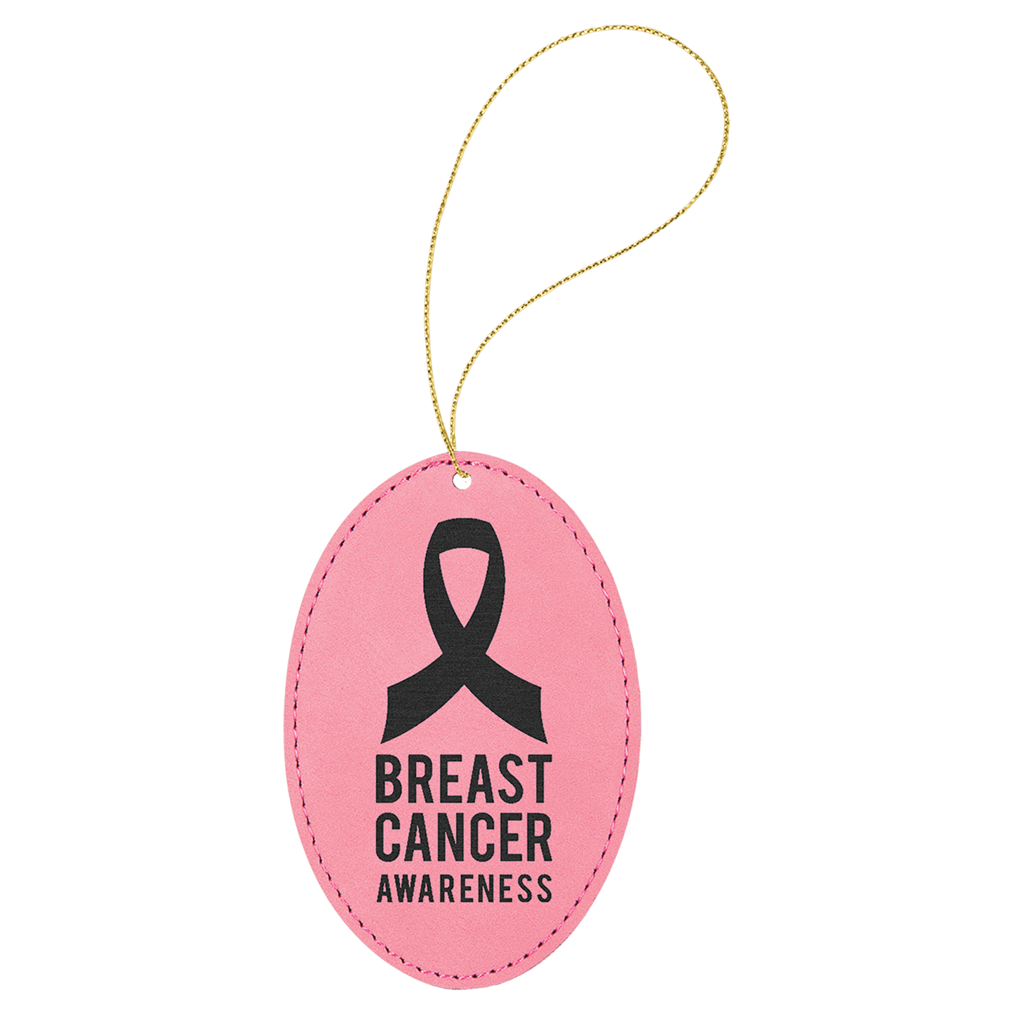 Pink Engravable Leatherette Oval Ornament with Gold String