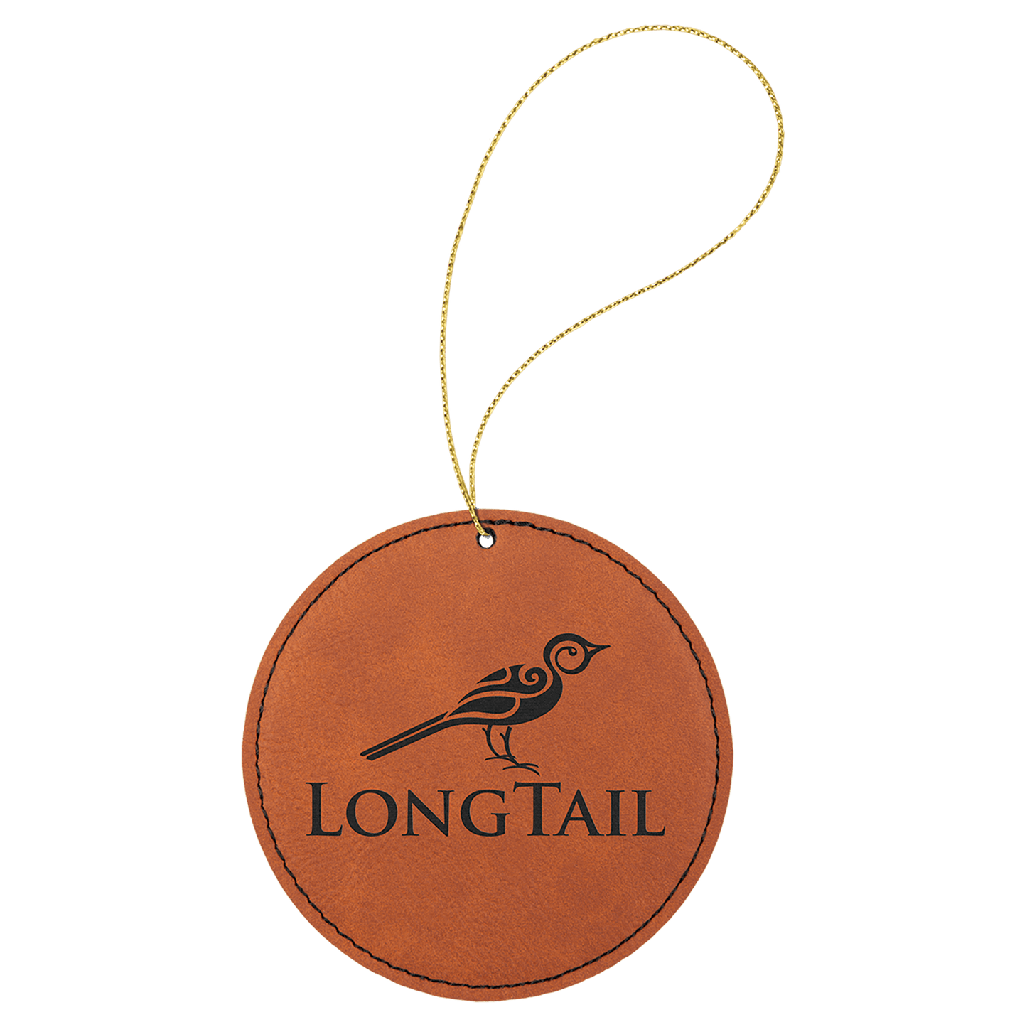 Rawhide Engravable Leatherette Round Ornament with Gold String