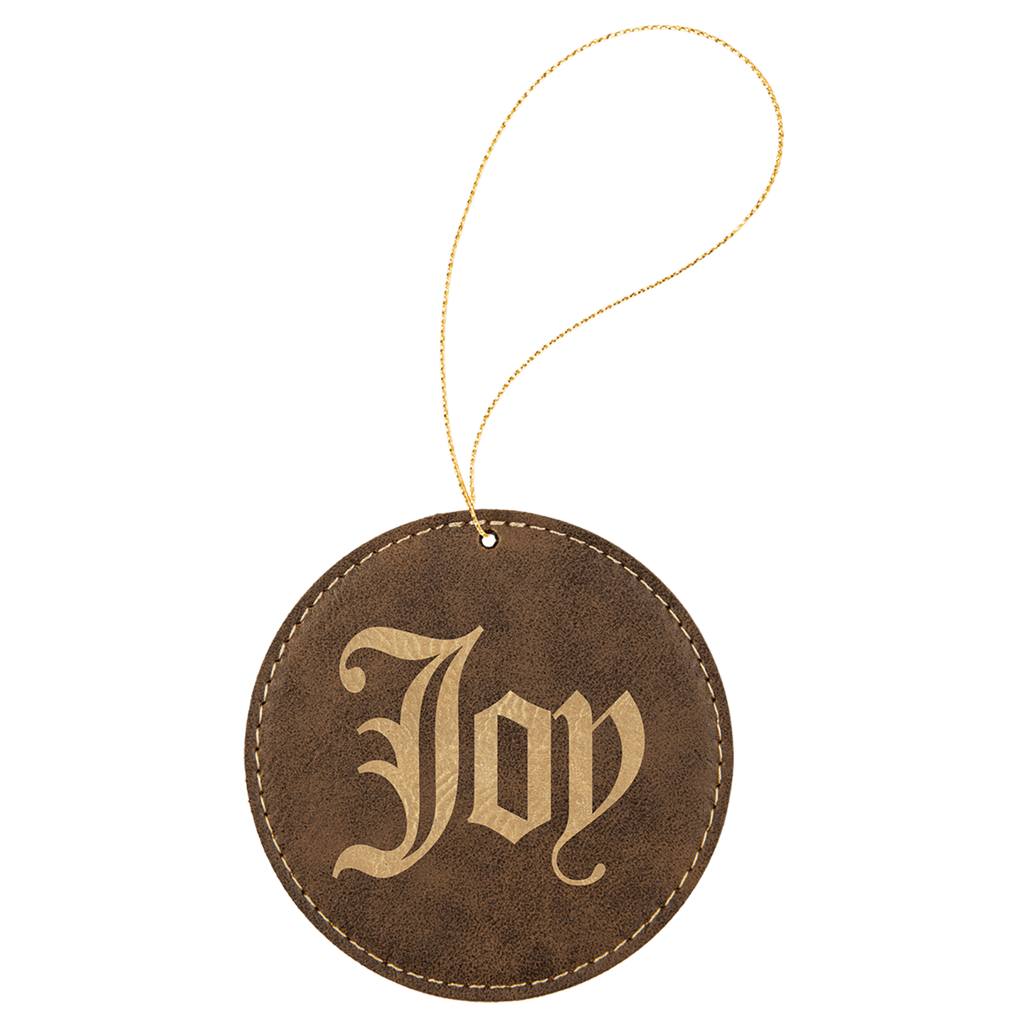 Rustic/Gold Engravable Leatherette Round Ornament with Gold String