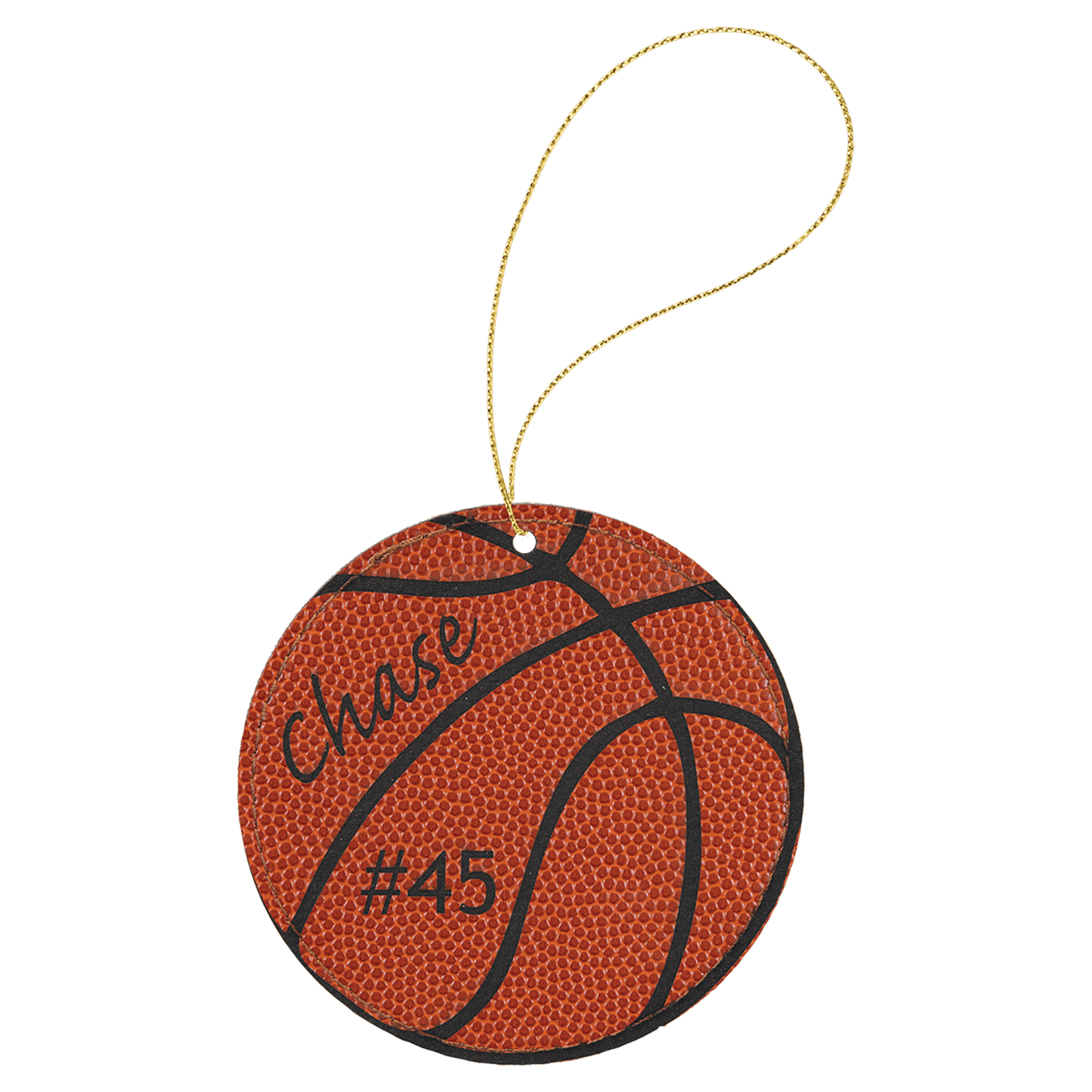 Basketball Engravable Leatherette Round Ornament with Gold String