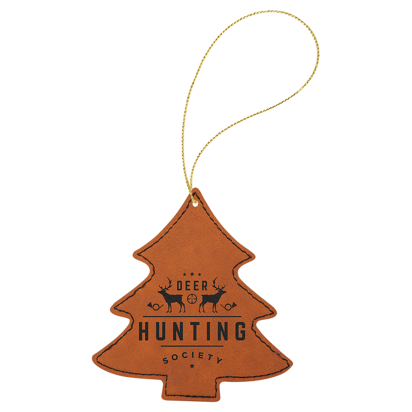 Rawhide Engravable Leatherette Tree Ornament with Gold String