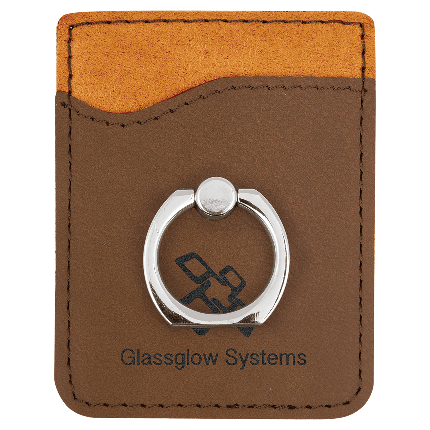 Dark Brown Engravable Leatherette Phone Wallet with Silver Ring