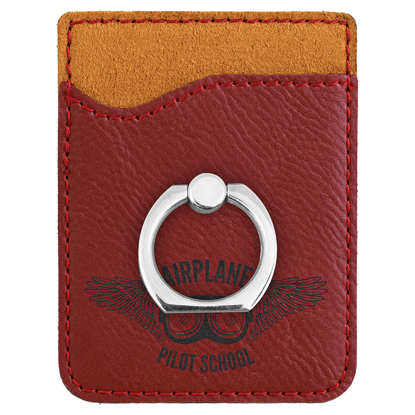 Rose Engravable Leatherette Phone Wallet with Silver Ring