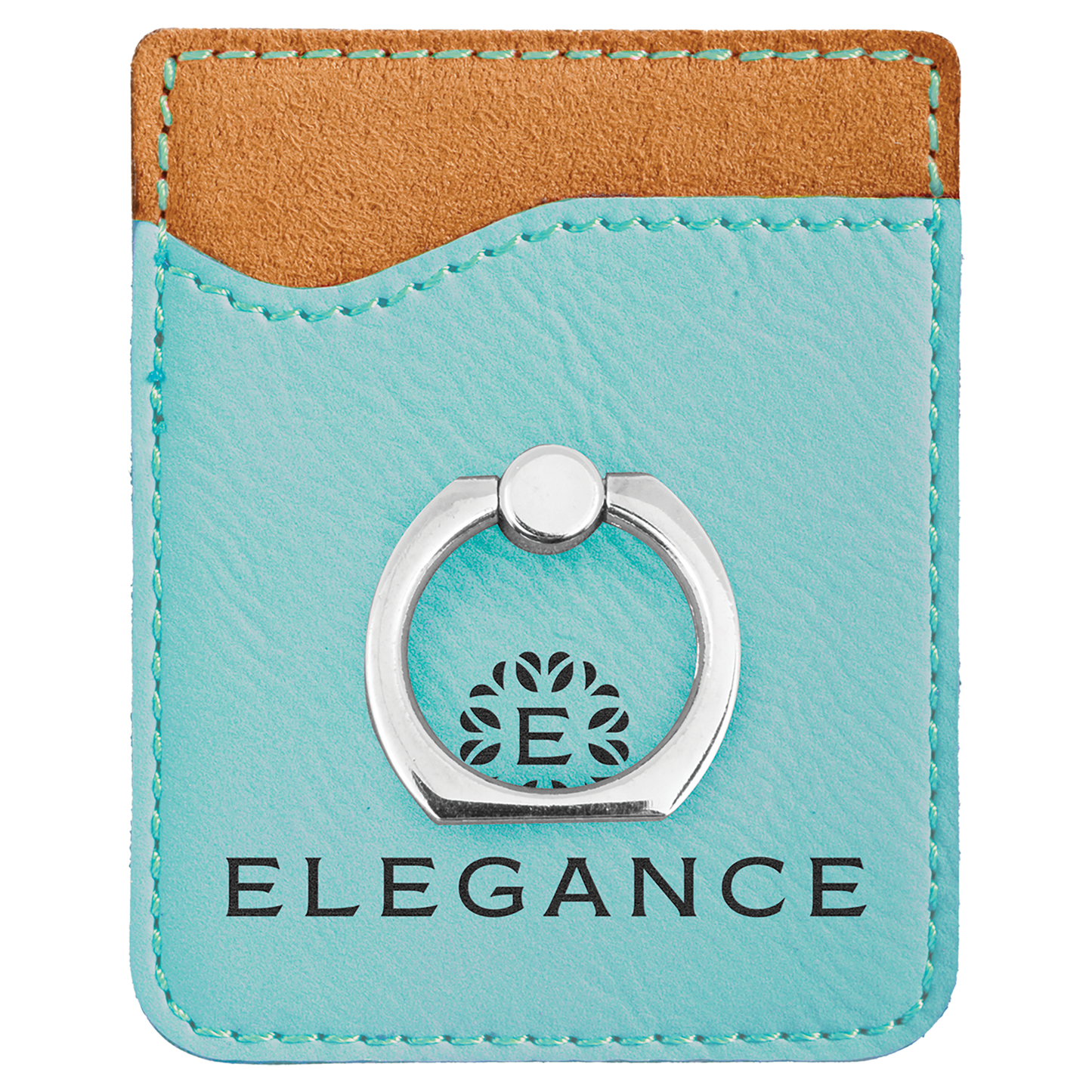 Teal Engravable Leatherette Phone Wallet with Silver Ring