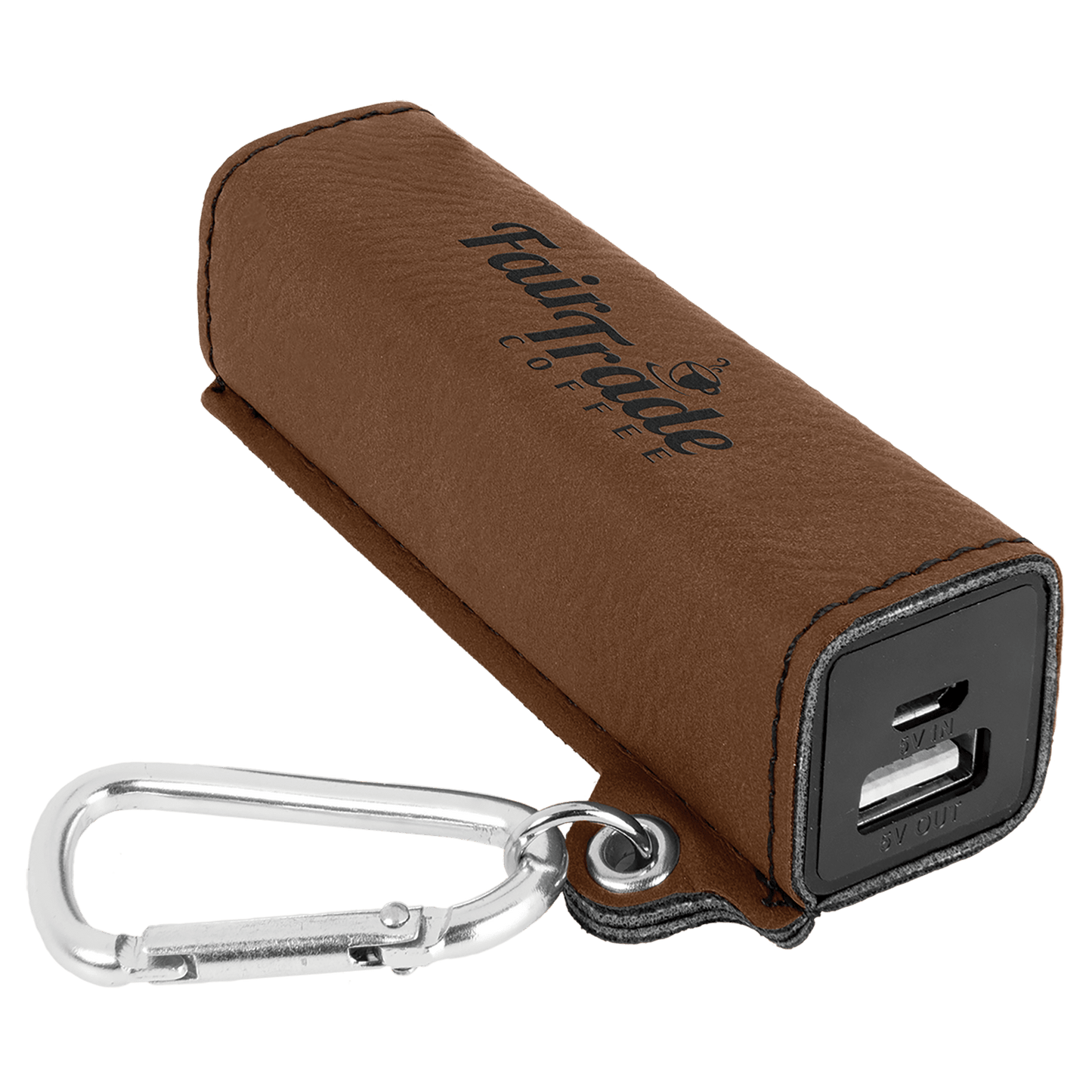 Dark Brown Engravable Leatherette 2200 mAh Power Bank with USB Cord