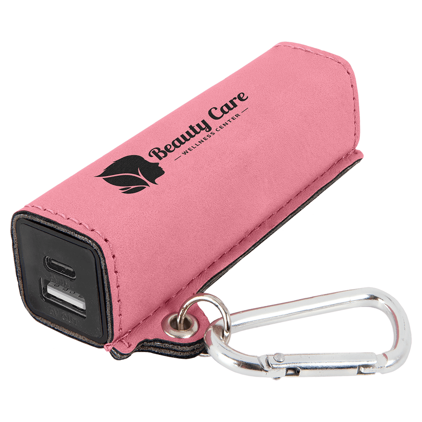 Pink Engravable Leatherette 2200 mAh Power Bank with USB-C Cord