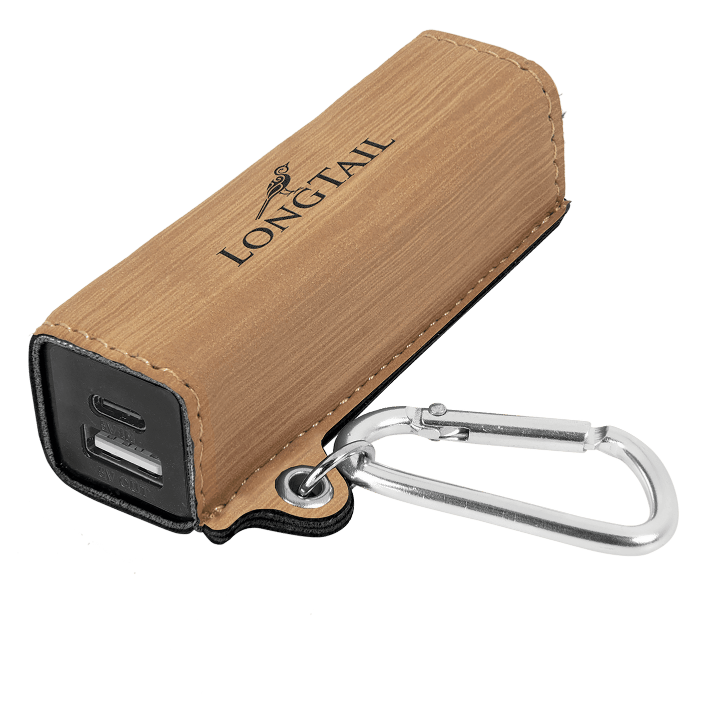 Bamboo Engravable Leatherette 2200 mAh Power Bank with USB-C Cord