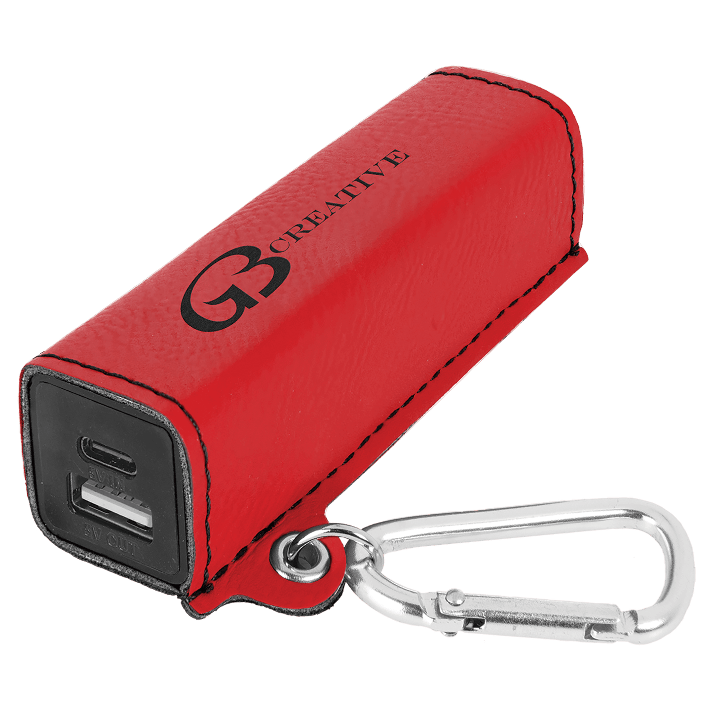 Red Engravable Leatherette 2200 mAh Power Bank with USB-C Cord