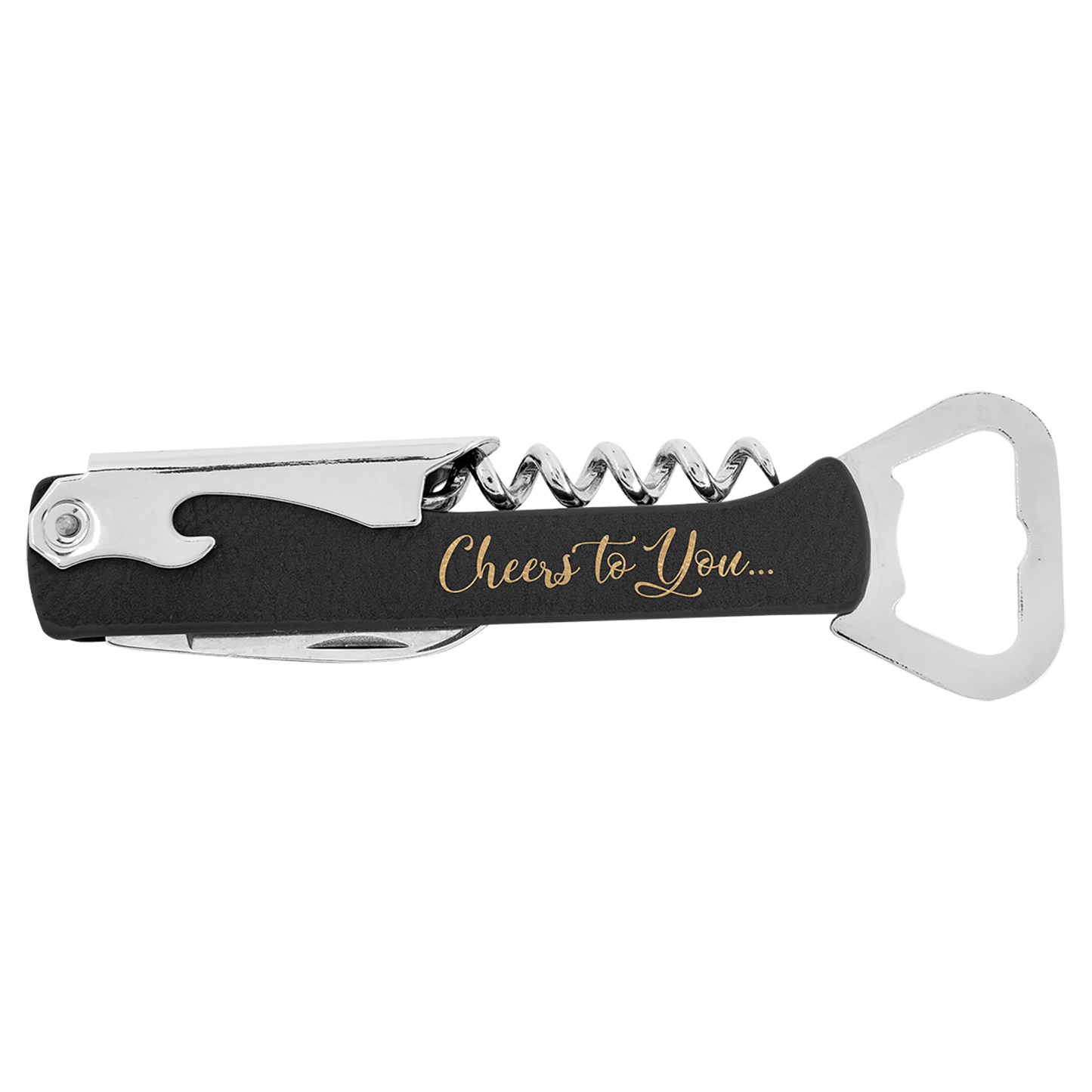 Black/Gold Engravable Leatherette Wine Bottle Opener