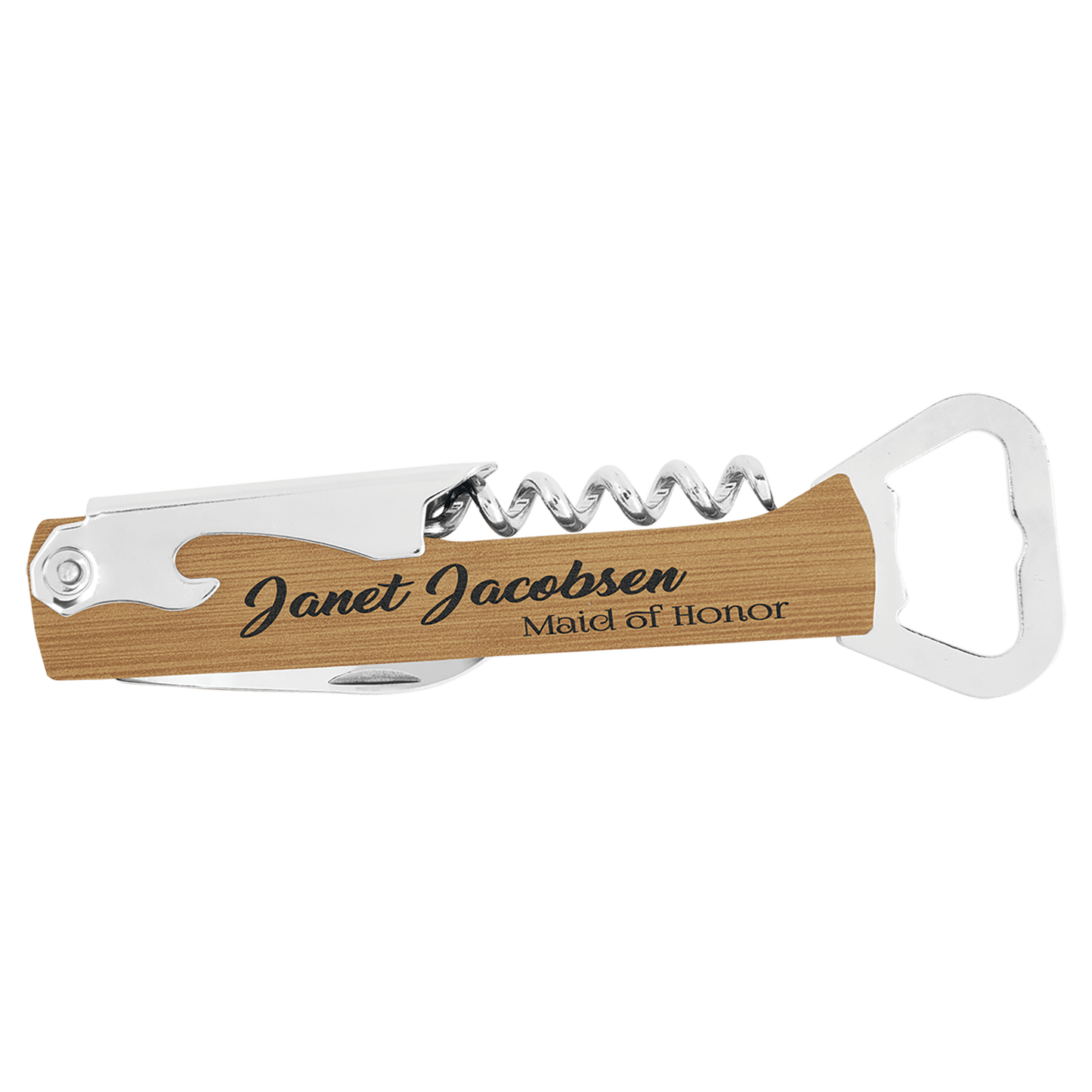Bamboo Engravable Leatherette Wine Bottle Opener