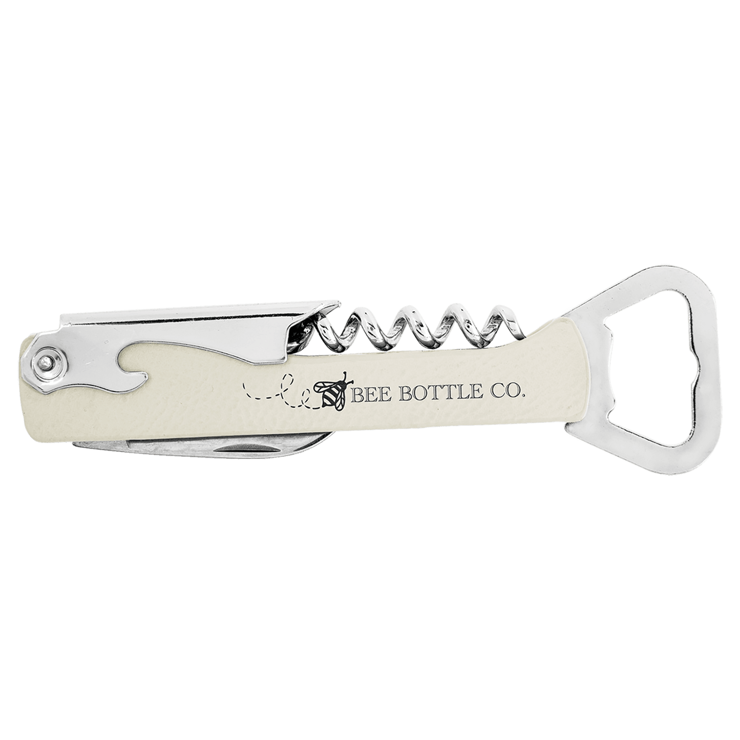 White Engravable Leatherette Wine Bottle Opener