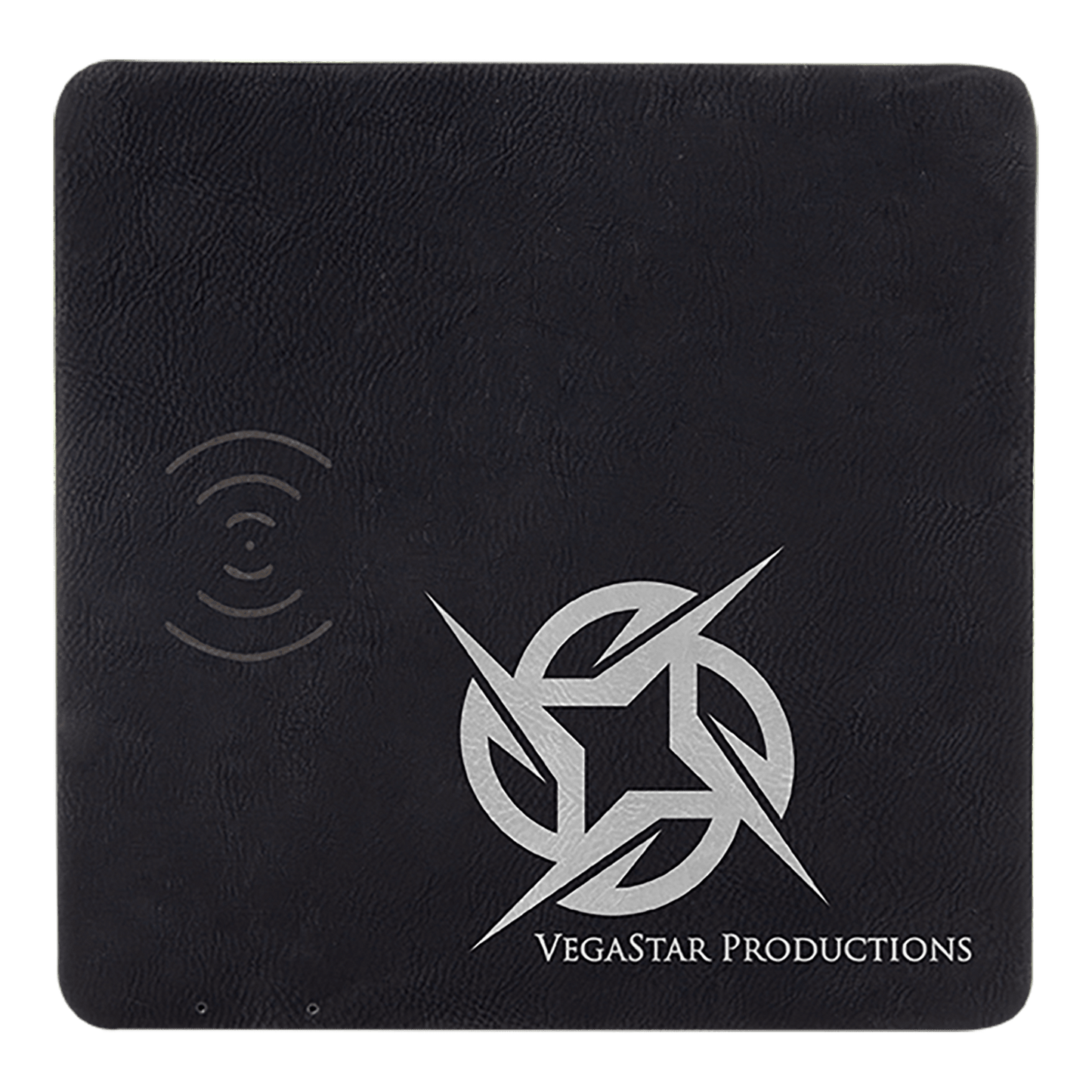 Black/Silver Engravable Leatherette Phone Charging Mat - 8" x 8"