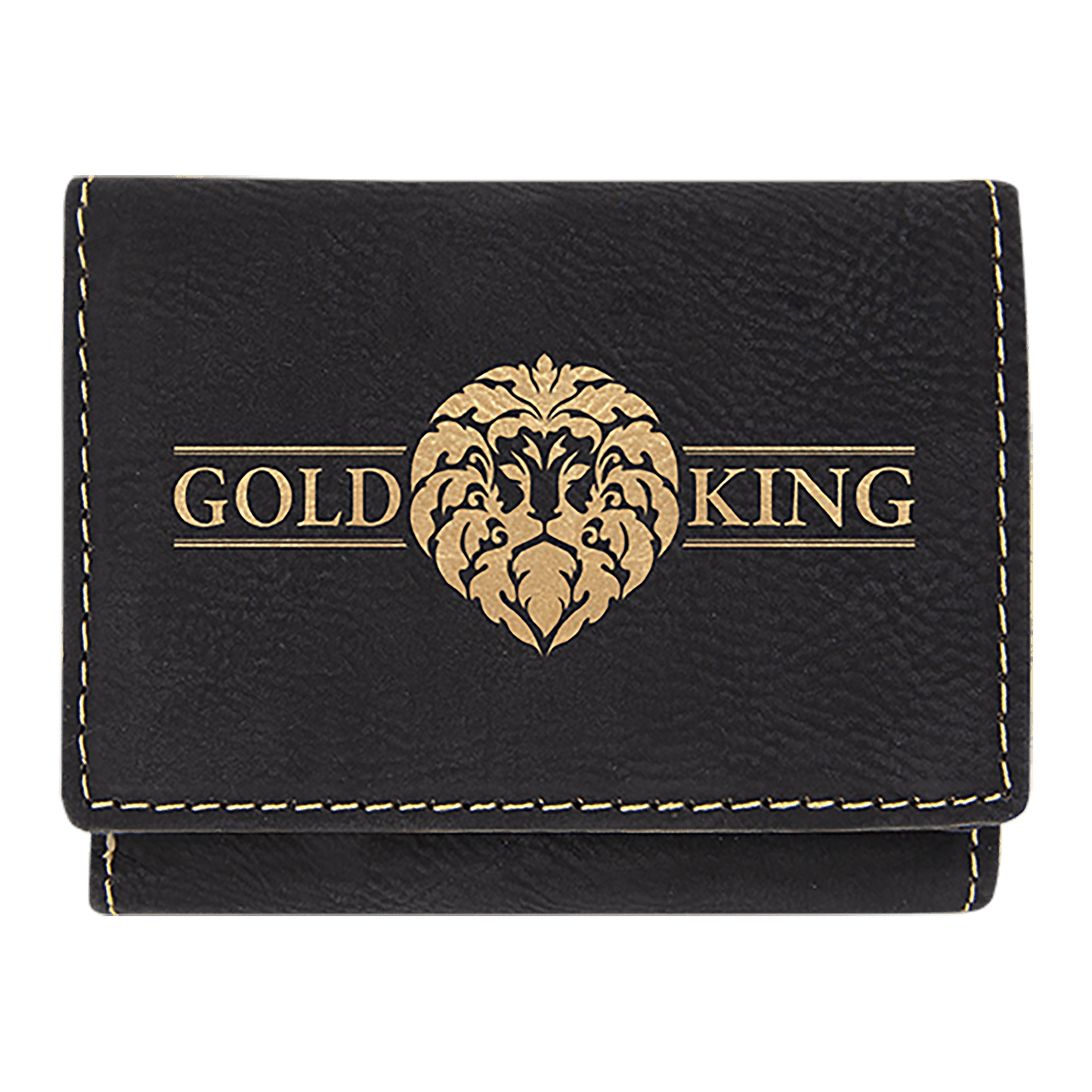 3" x 4" Black/Gold Laserable Leatherette Trifold Wallet