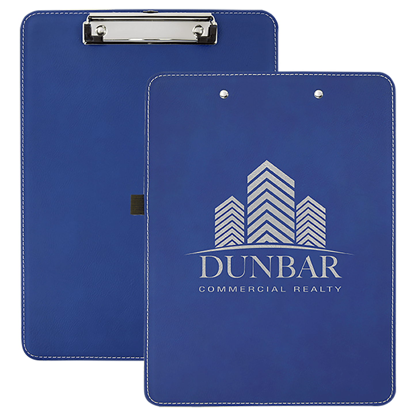 Blue/Silver Engravable Leatherette Clipboard - 9" x 12 1/2"