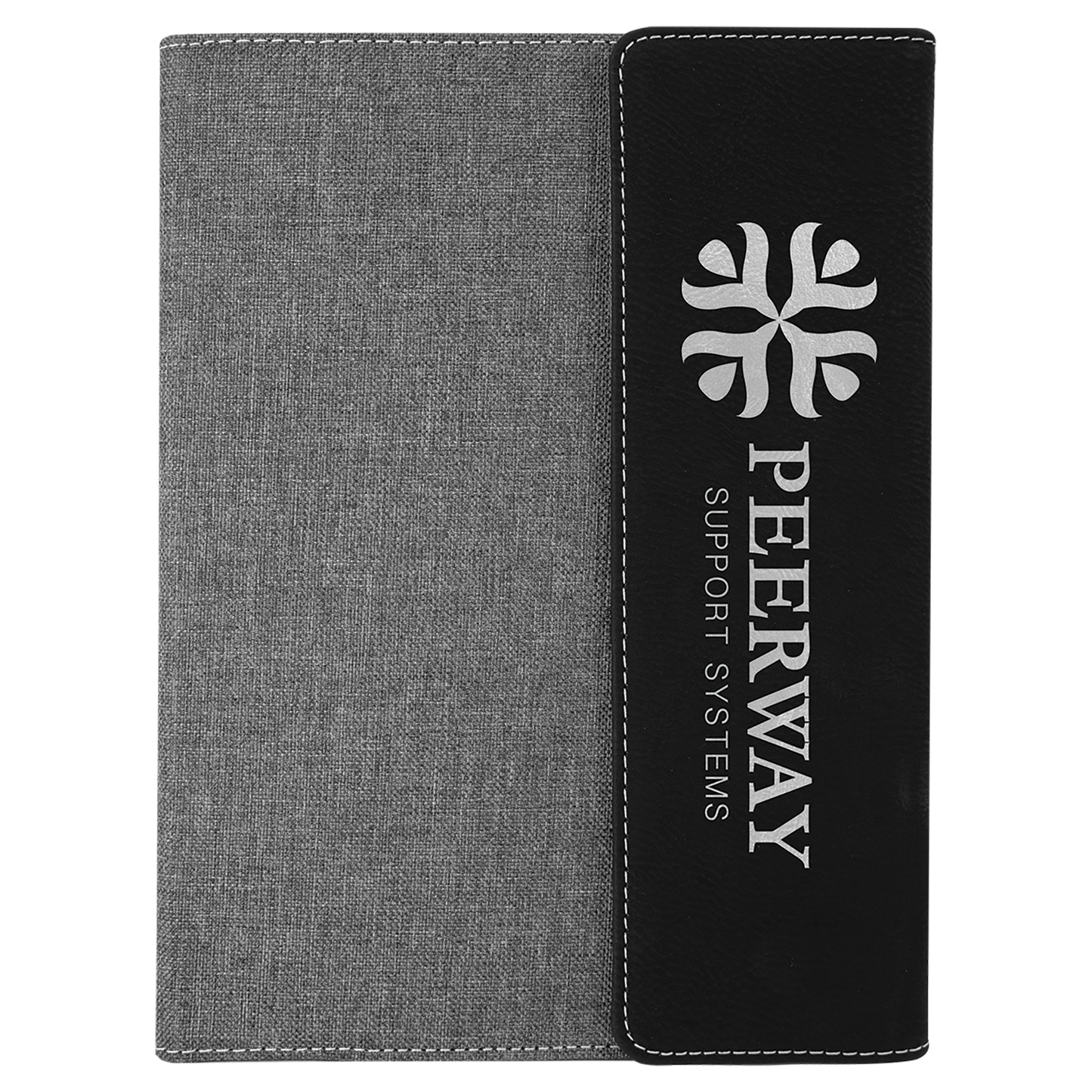 Black/Silver Engravable Leatherette /Gray Canvas Portfolio with Notepad - 7" x 9"