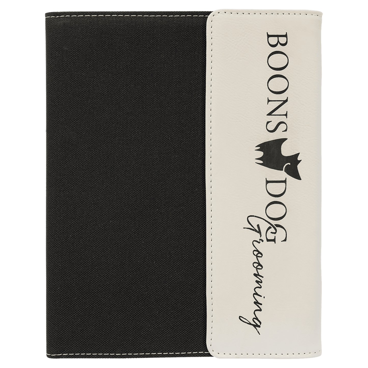 White Engravable Leatherette / Black Canvas Portfolio with Notepad - 7" x 9"