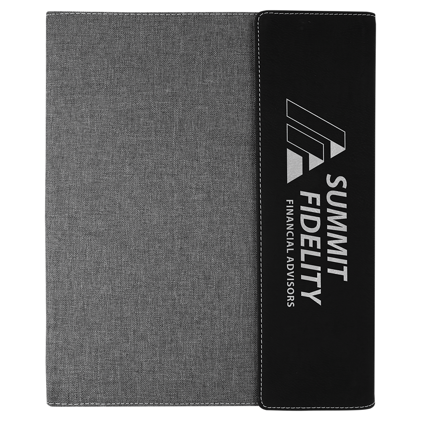 9 1/2"x12" Black/Silver Engravable Leatherette / Gray Canvas Portfolio w/Notepad