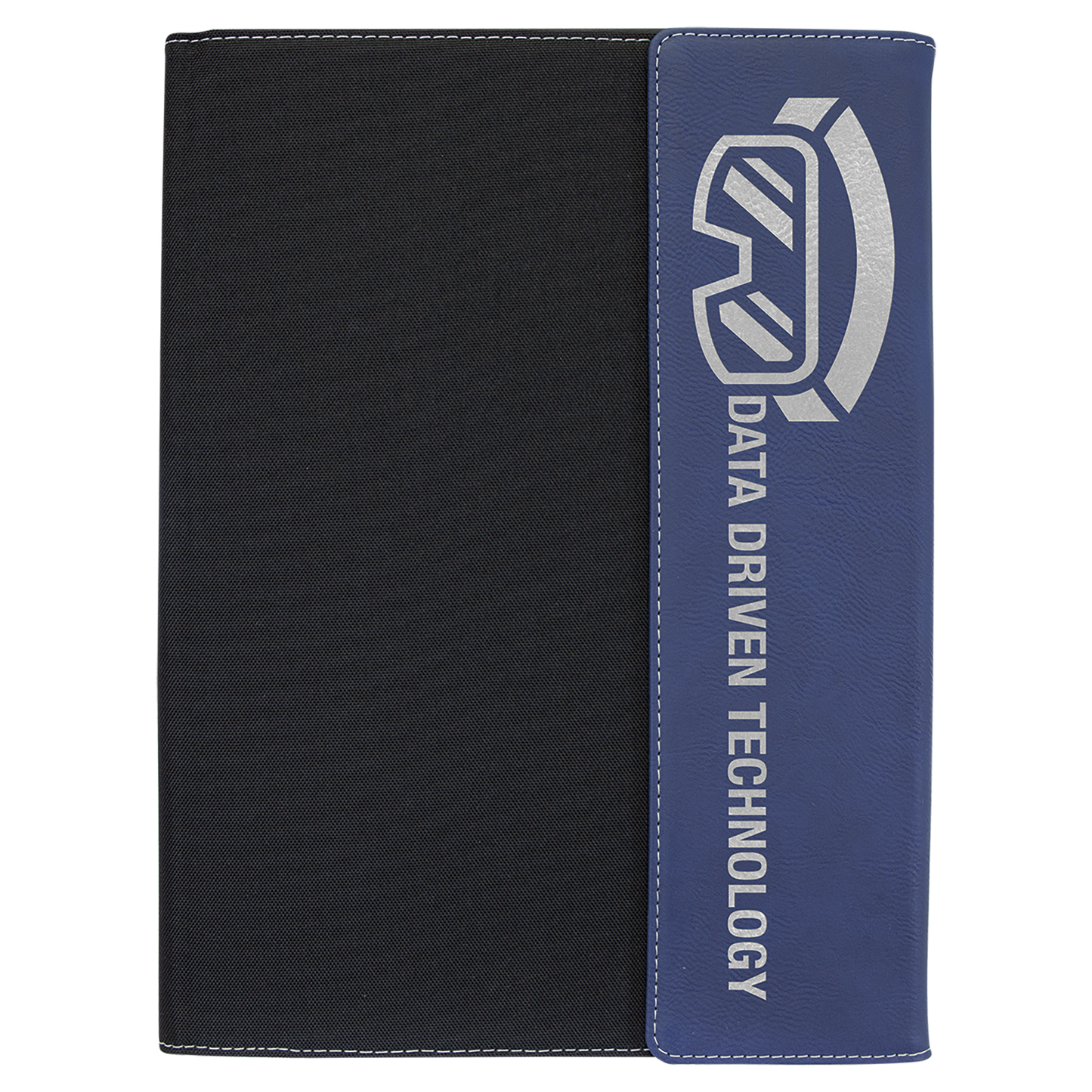 9 1/2"x12" Blue/Silver Engravable Leatherette / Black Canvas Portfolio w/Notepad