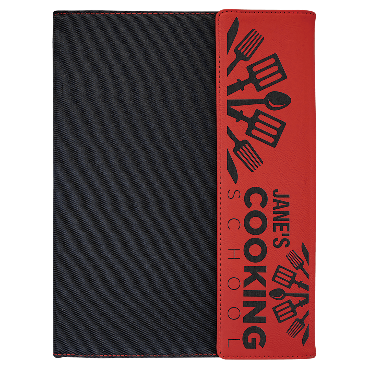 Red Engravable Leatherette / Black Canvas Portfolio with Notepad - 9 1/2" x 12"