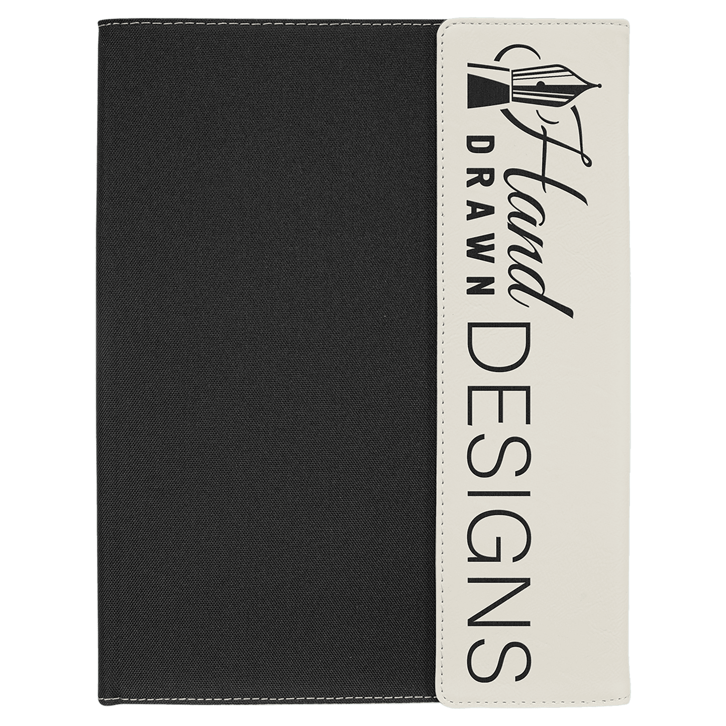 White Engravable Leatherette / Black Canvas Portfolio with Note Pad - 9 1/2" x 12"