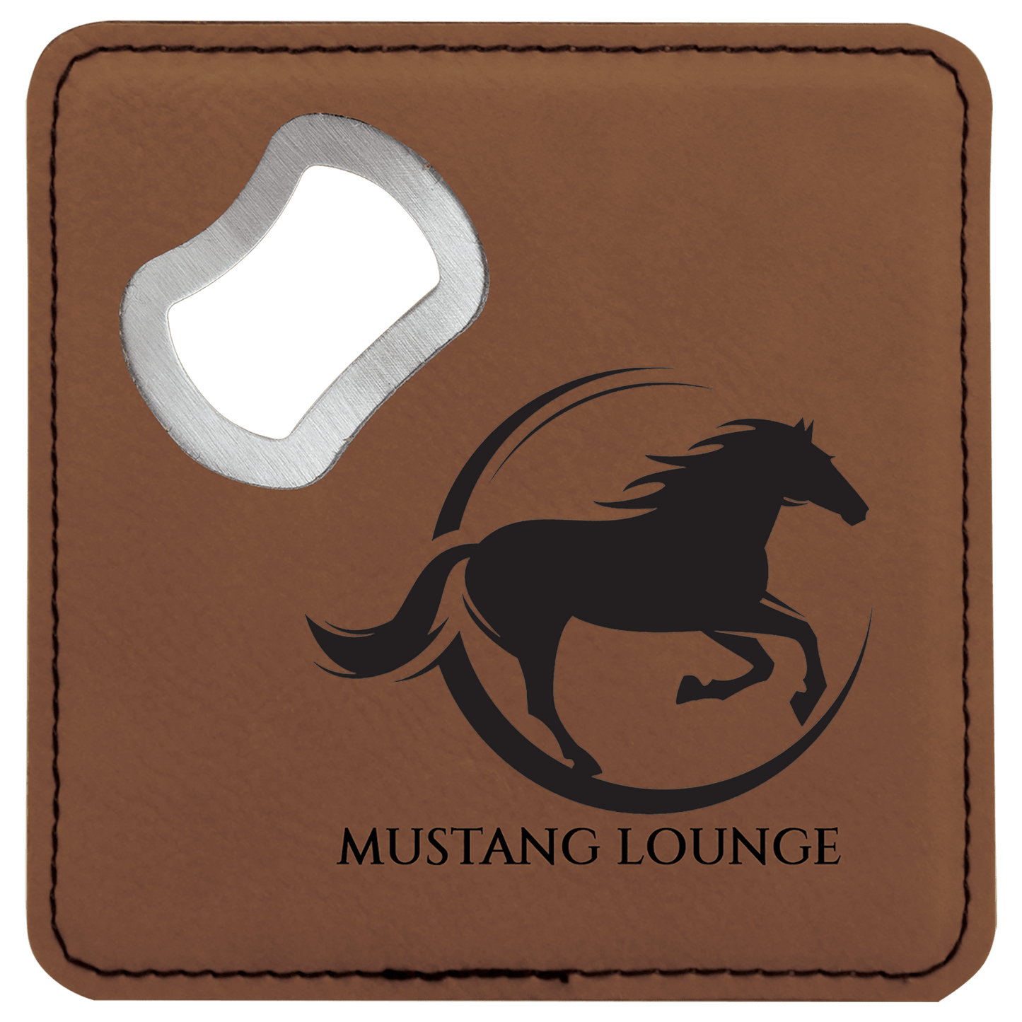 Square Dark Brown Engravable Leatherette Bottle Opener Coaster - 4" x 4"
