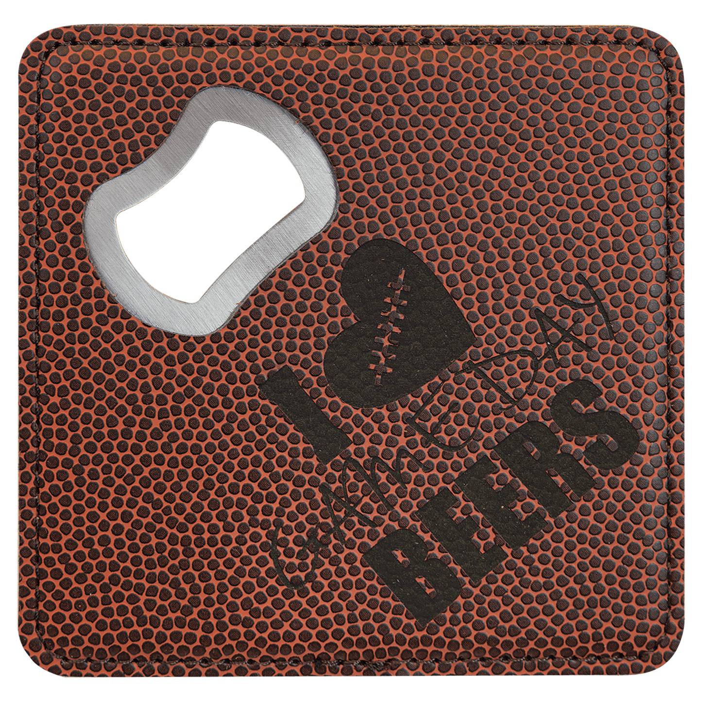 Square Football Engravable Leatherette Bottle Opener Coaster - 4" x 4"