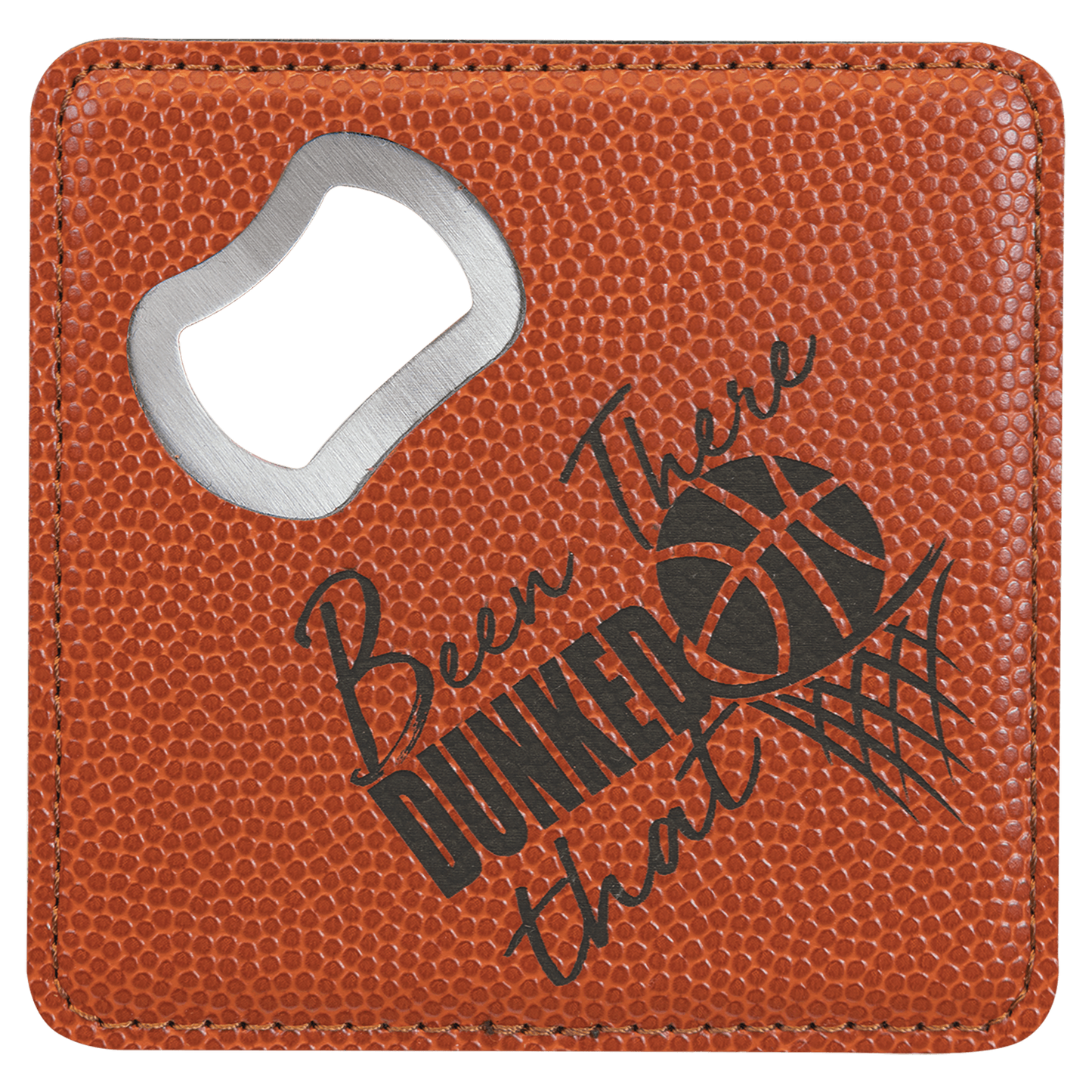 Square Basketball Engravable Leatherette Bottle Opener Coaster - 4" x 4"