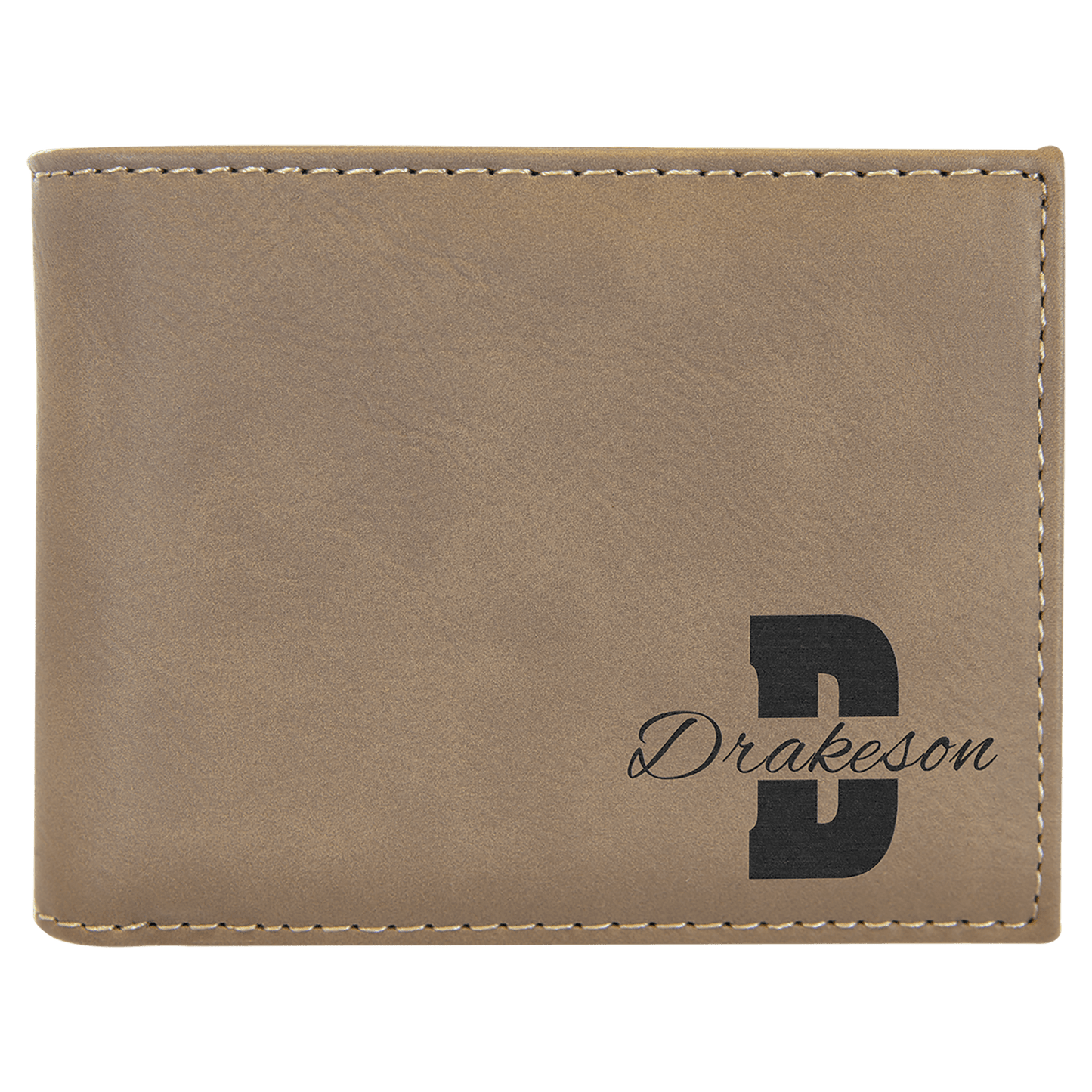 Light Brown Engravable Leatherette Bi-Fold Wallet w/Flip ID Display
