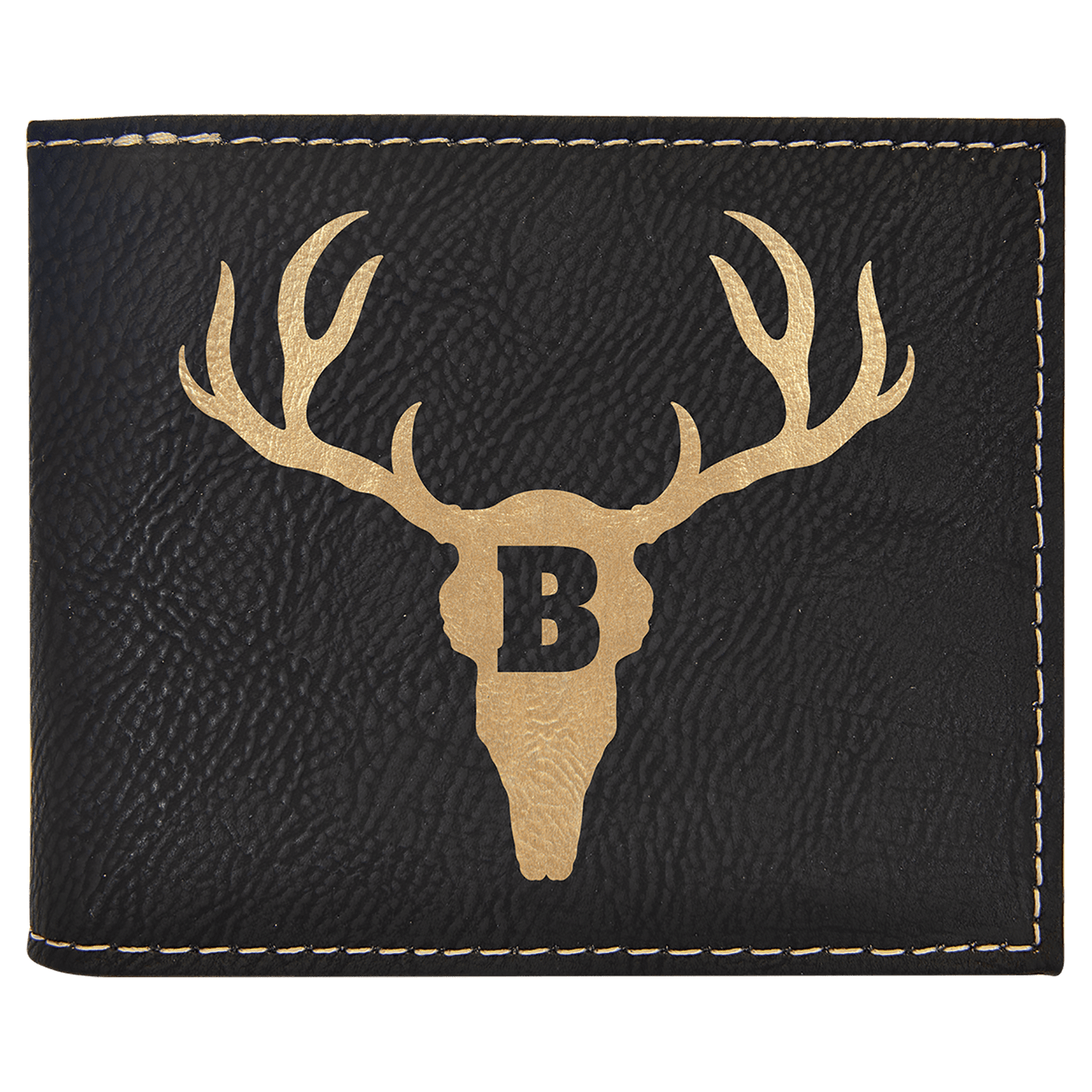 Black/Gold Engravable Leatherette Bi-Fold Wallet w/Flip ID Display