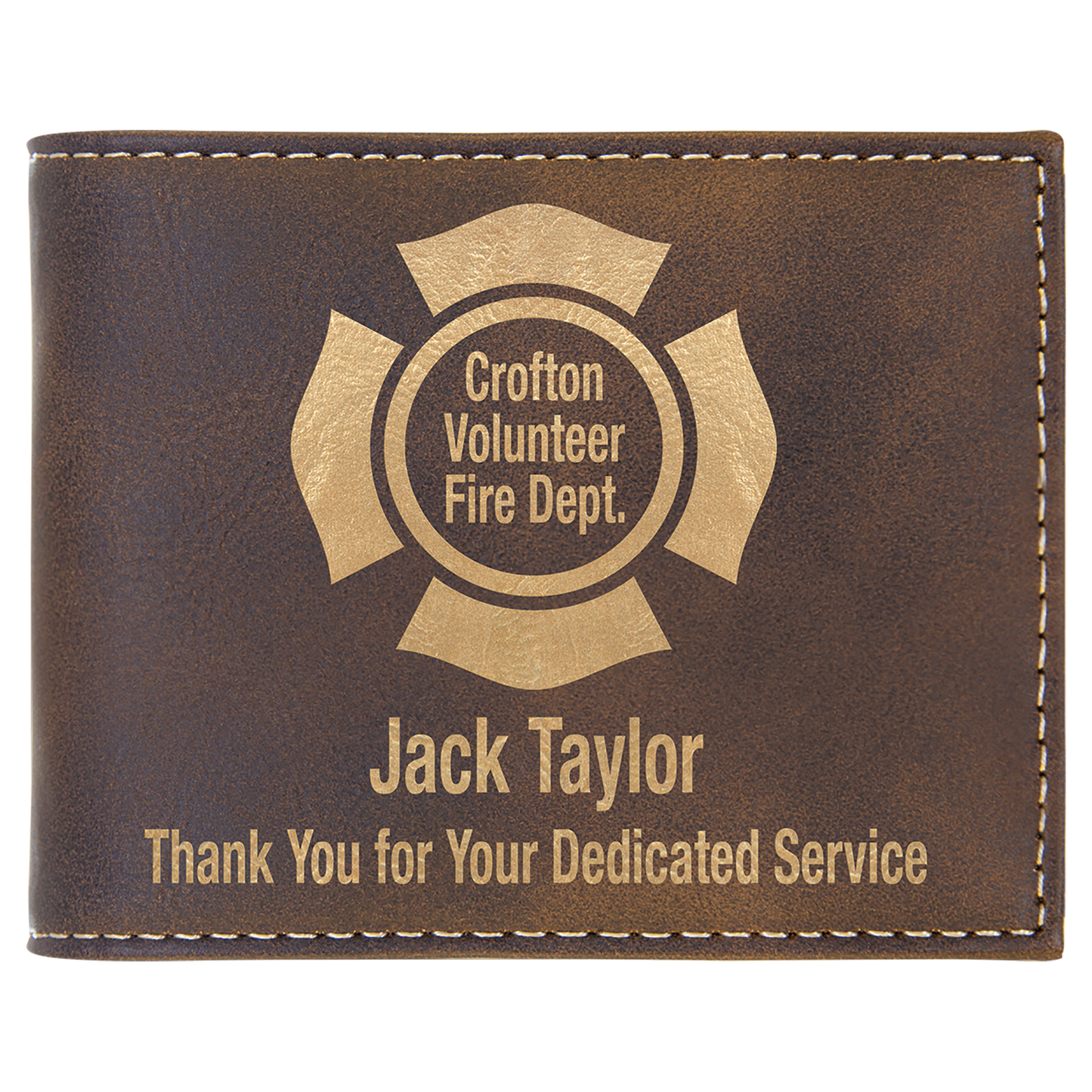 Rustic/Gold Engravable Leatherette Bi-Fold Wallet w/Flip ID Display