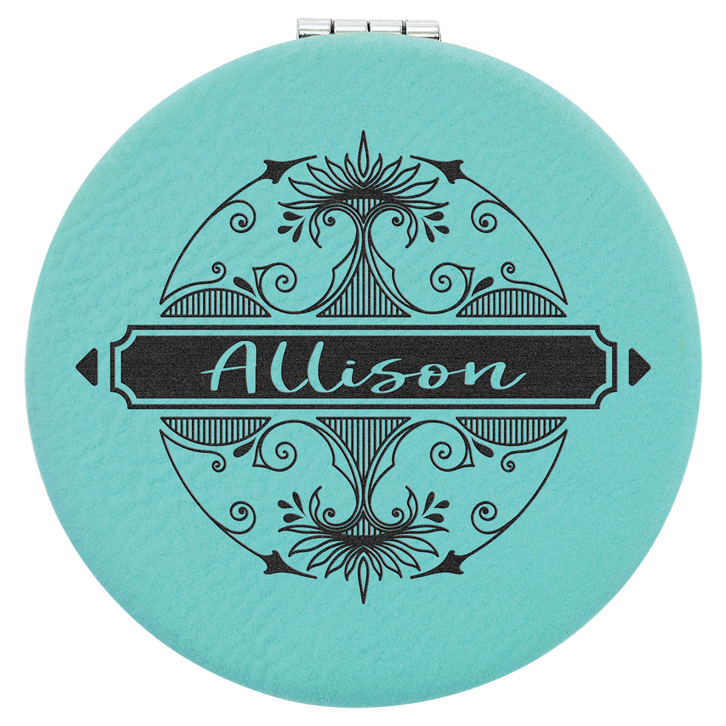 Teal Engravable Leatherette Compact Mirror - 2 1/2"