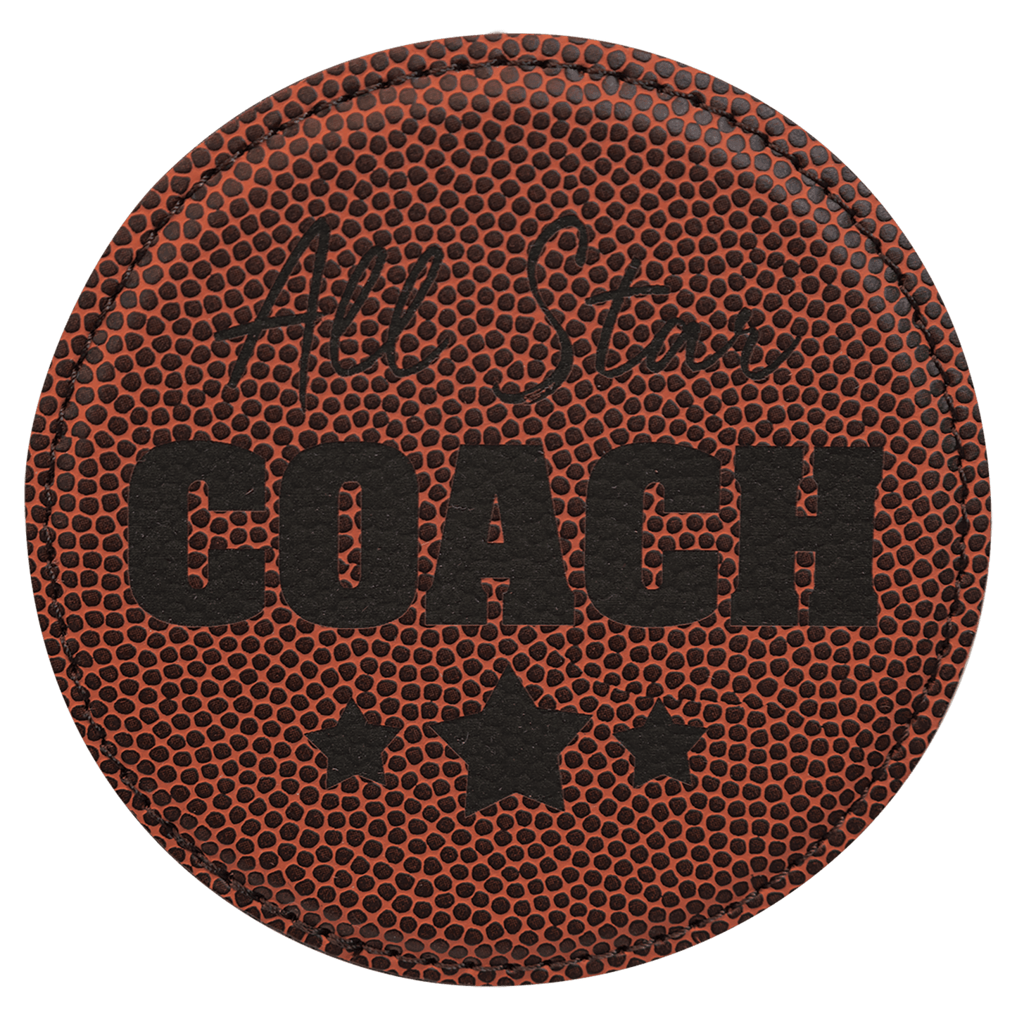 Round Football Engravable Leatherette Coaster - 4"