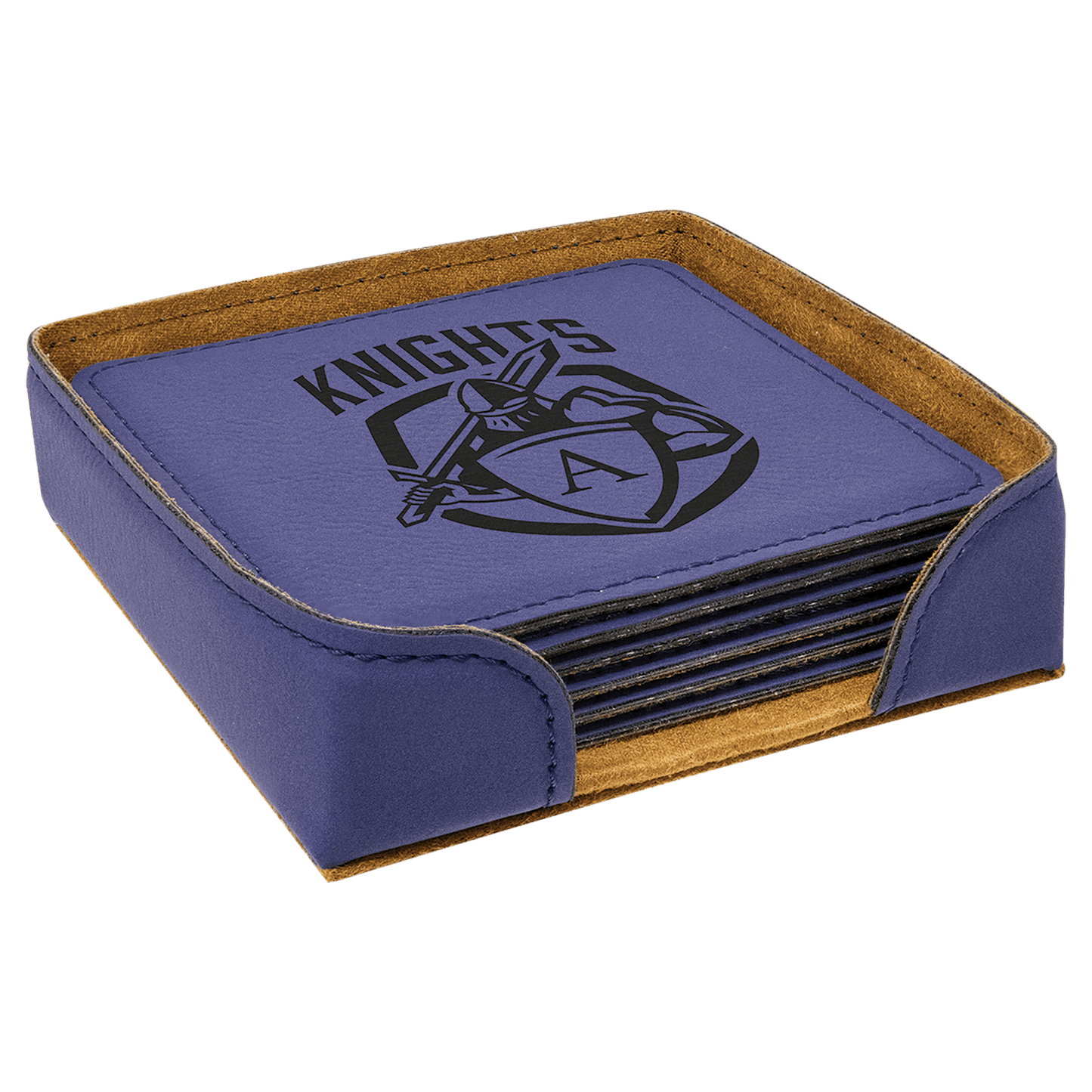Purple Square Engravable Leatherette 6-Coaster Set - 4" x 4"