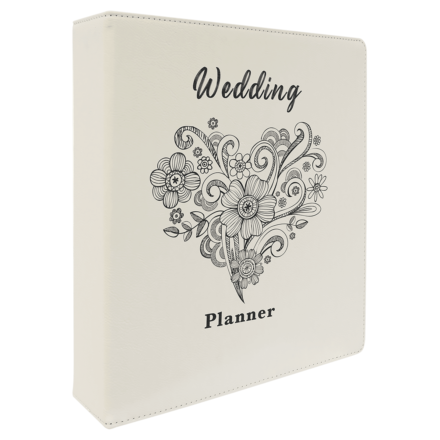 White/Black Engravable Leatherette 3 Ring Binder with 2" Slant D Rings - 11" x 11 1/2"