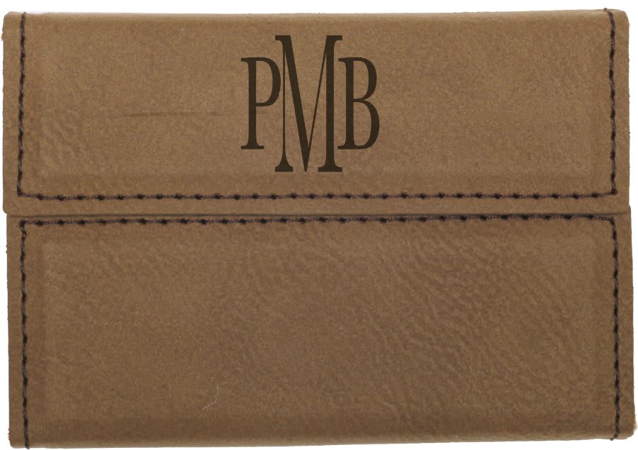 3 3/4" x 2 3/4" Dark Brown Laserable Leatherette Hard Business Card Holder